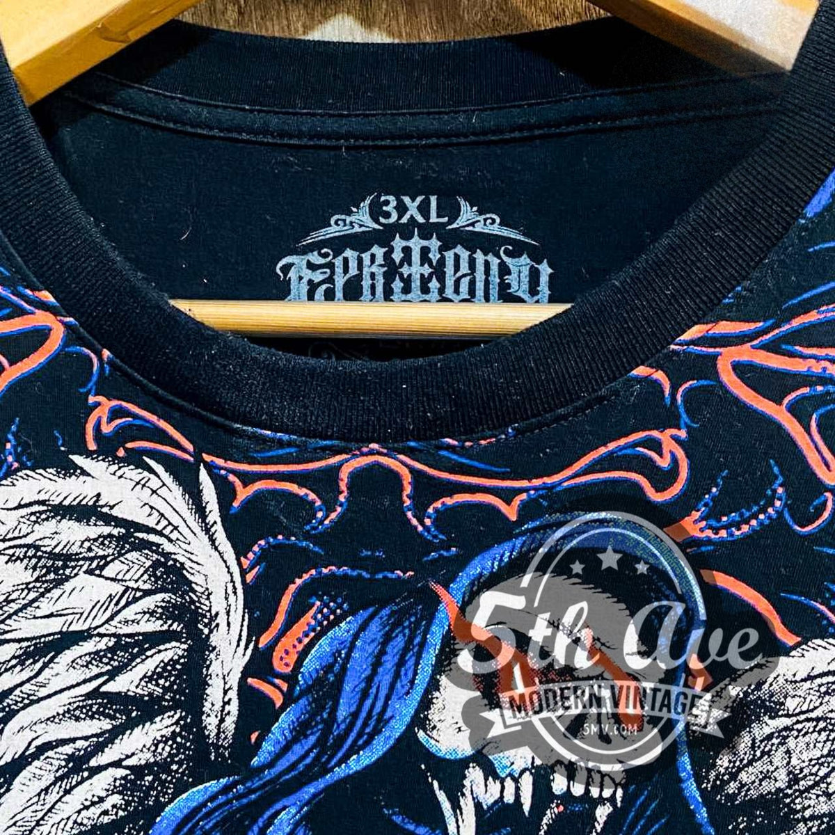 Model wearing the Emperor Eternity all-over-print vintage graphic tee