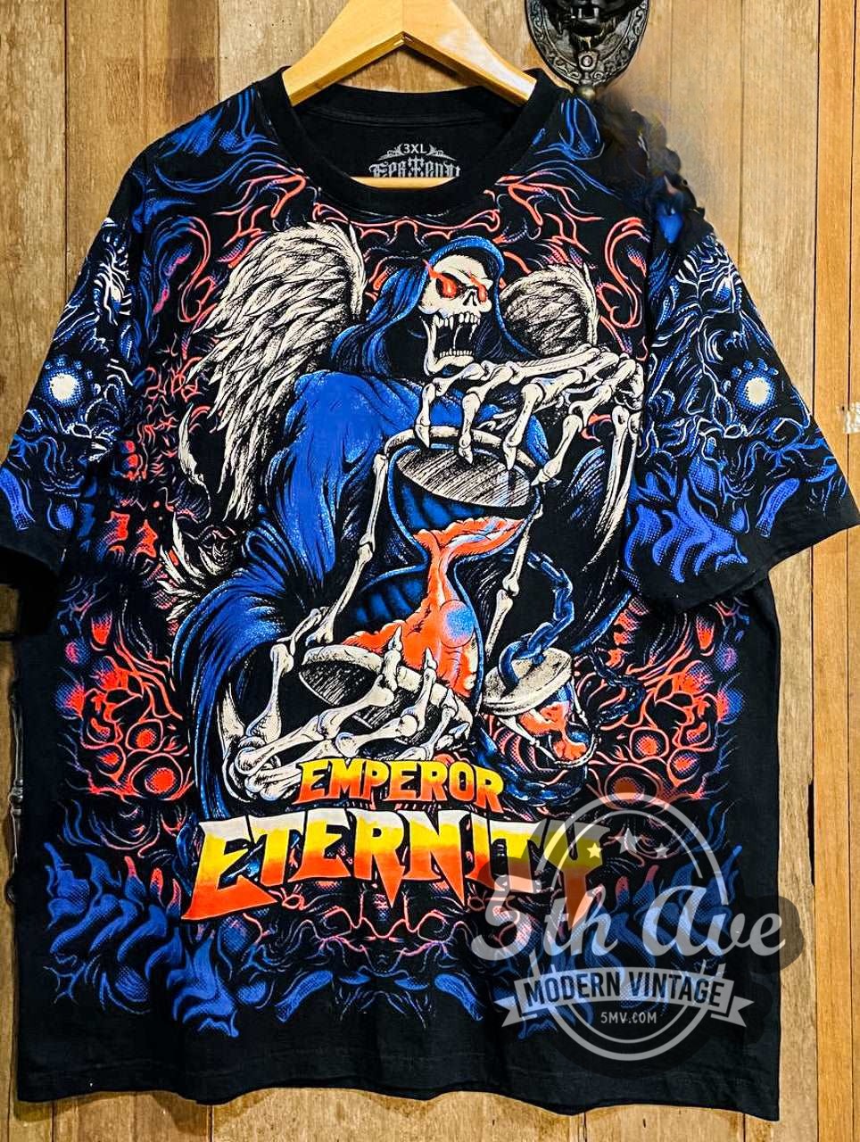 Emperor Eternity all-over-print vintage graphic tee, front view on the 5MV rack