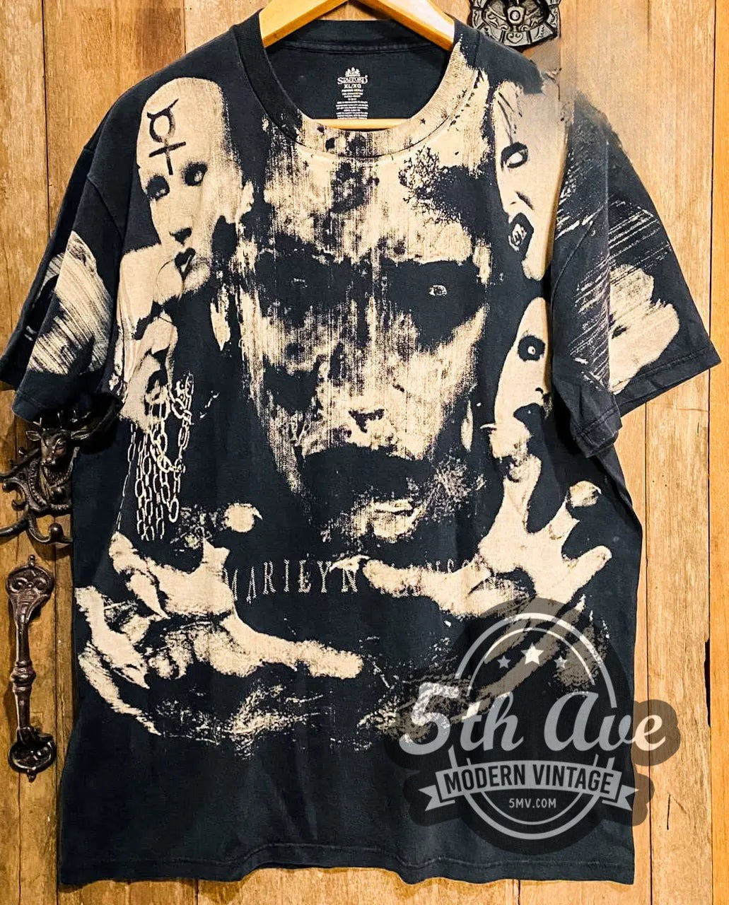Marilyn Manson all-over-print vintage band t-shirt, front view on the 5MV rack