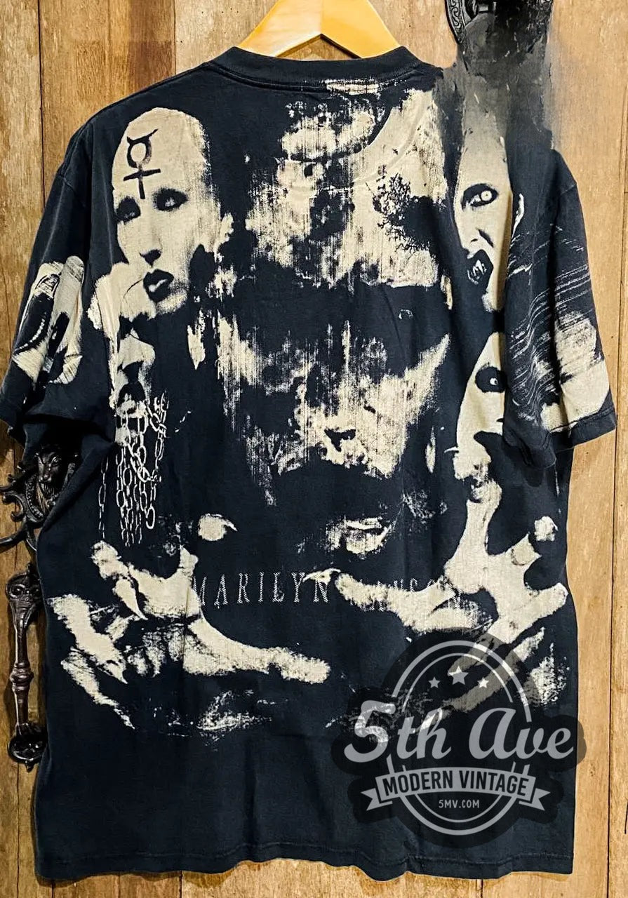 Marilyn Manson - AOP all over print vintage band t-shirt hanging on a hanger