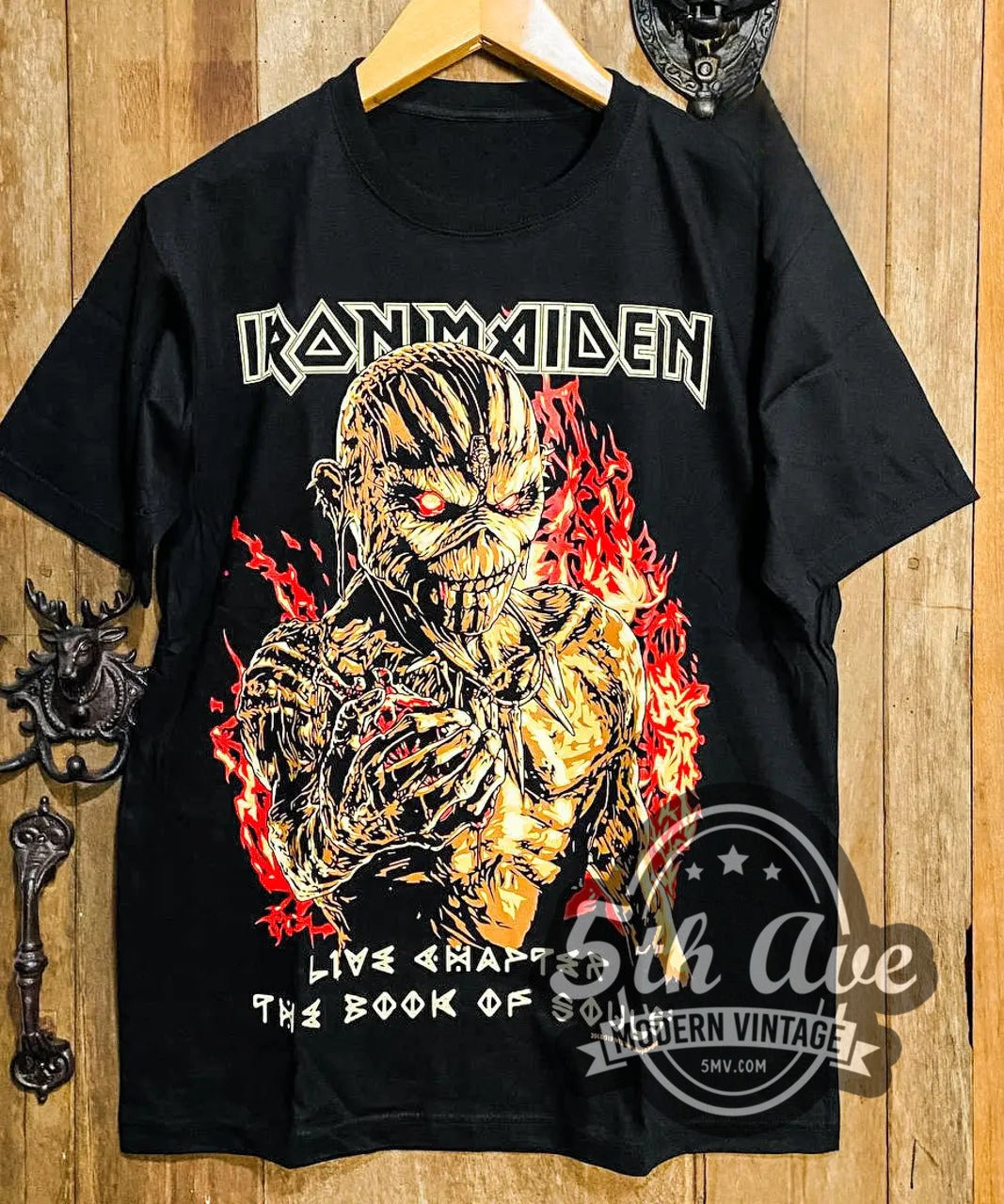 Iron Maiden Live Chapter the Book of Souls vintage band t-shirt, front view on the 5MV rack