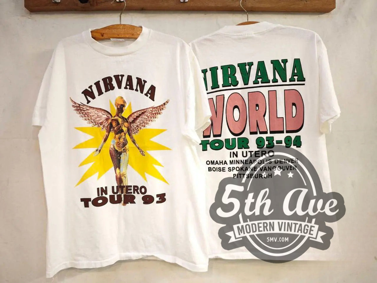 Nirvana In Utero World Tour 1993-1994 vintage band t-shirt, front view on the 5MV rack