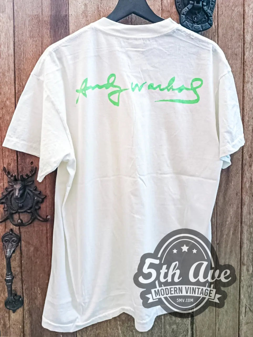 Marilyn Monroe – Andy Warhol Signature Art vintage movie t-shirt hanging on a hanger