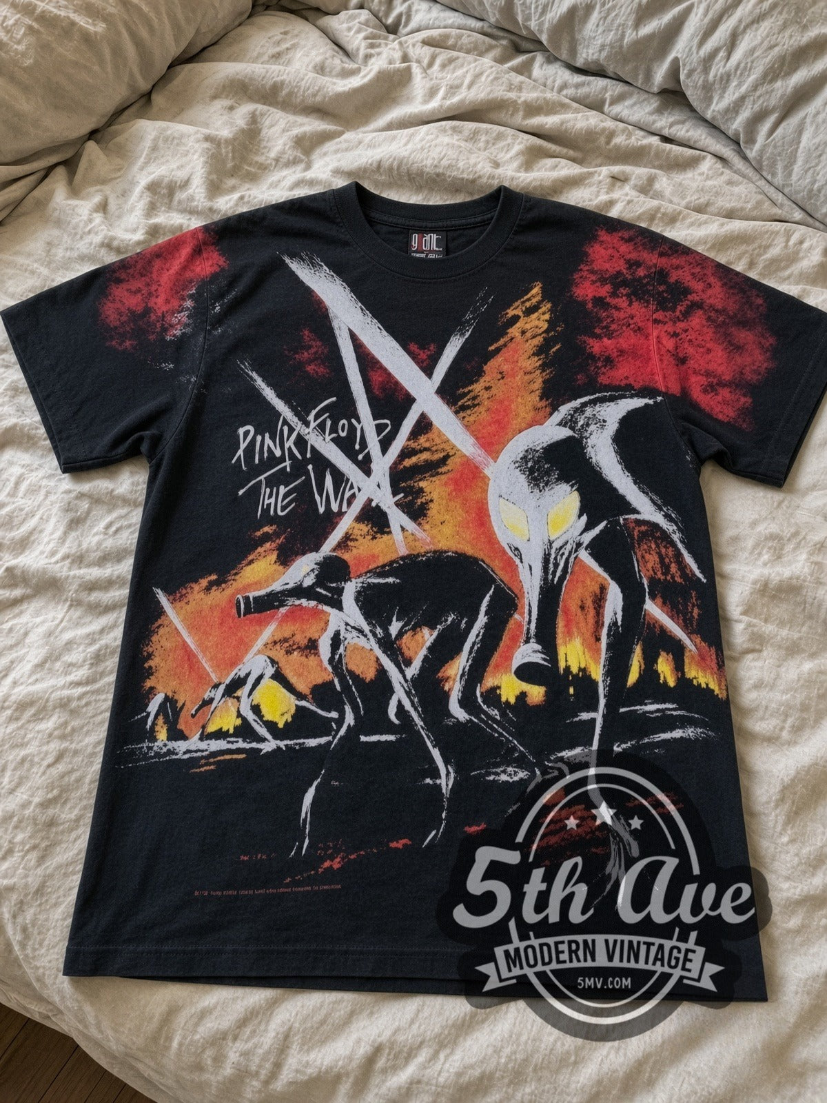 Pink Floyd The Wall Hammers all-over-print vintage band tee laid flat