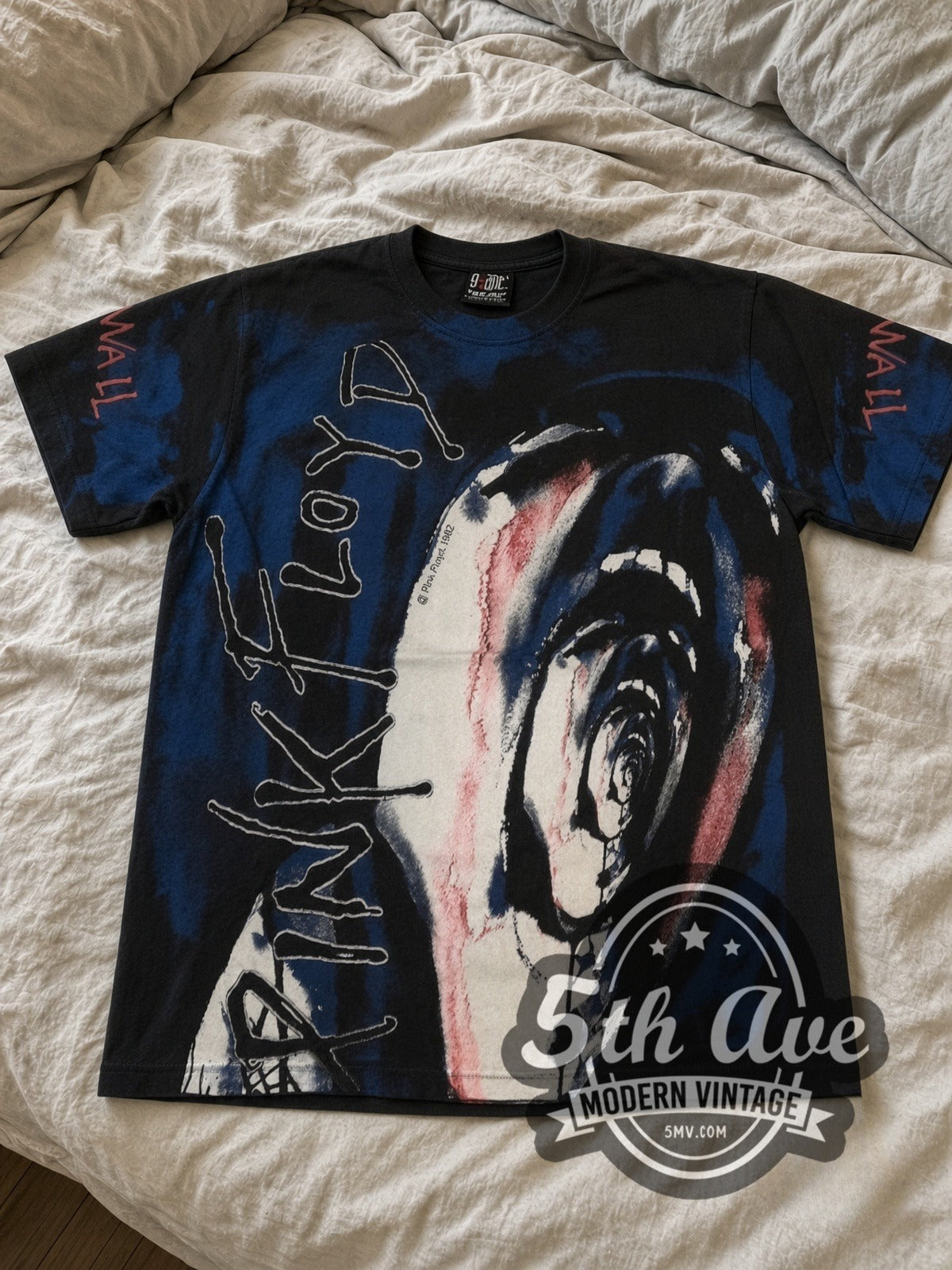Pink Floyd The Wall Scream all-over-print vintage band tee laid flat