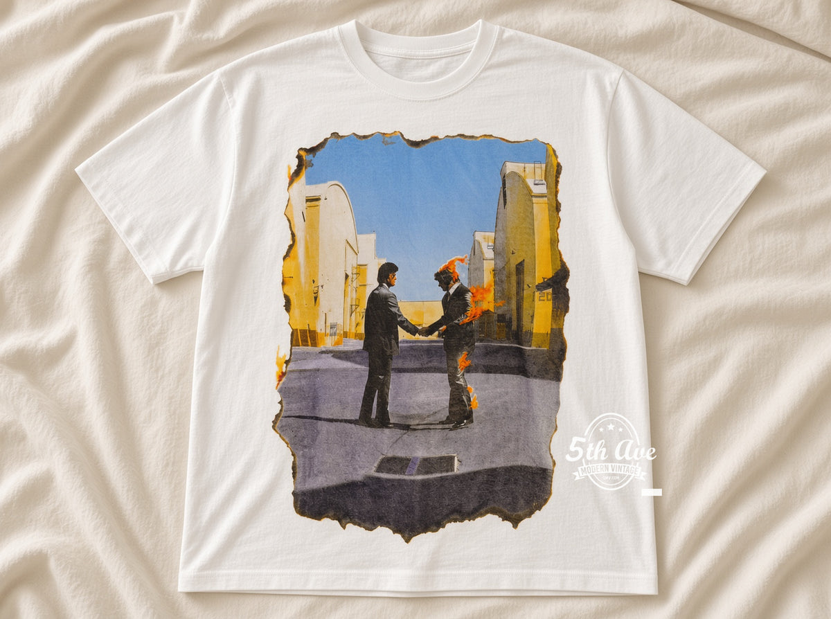 Pink Floyd Wish You Were Here vintage t-shirt laid on bed