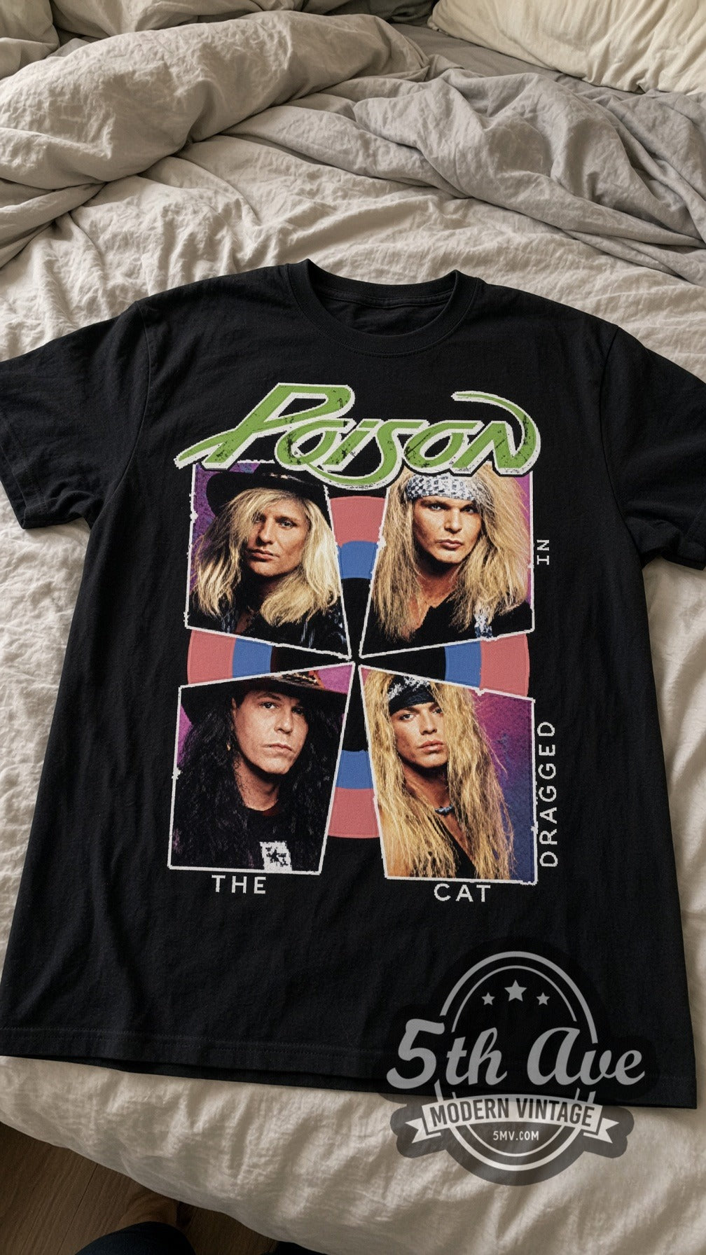 Poison Look What the Cat Dragged In vintage band tee laid flat