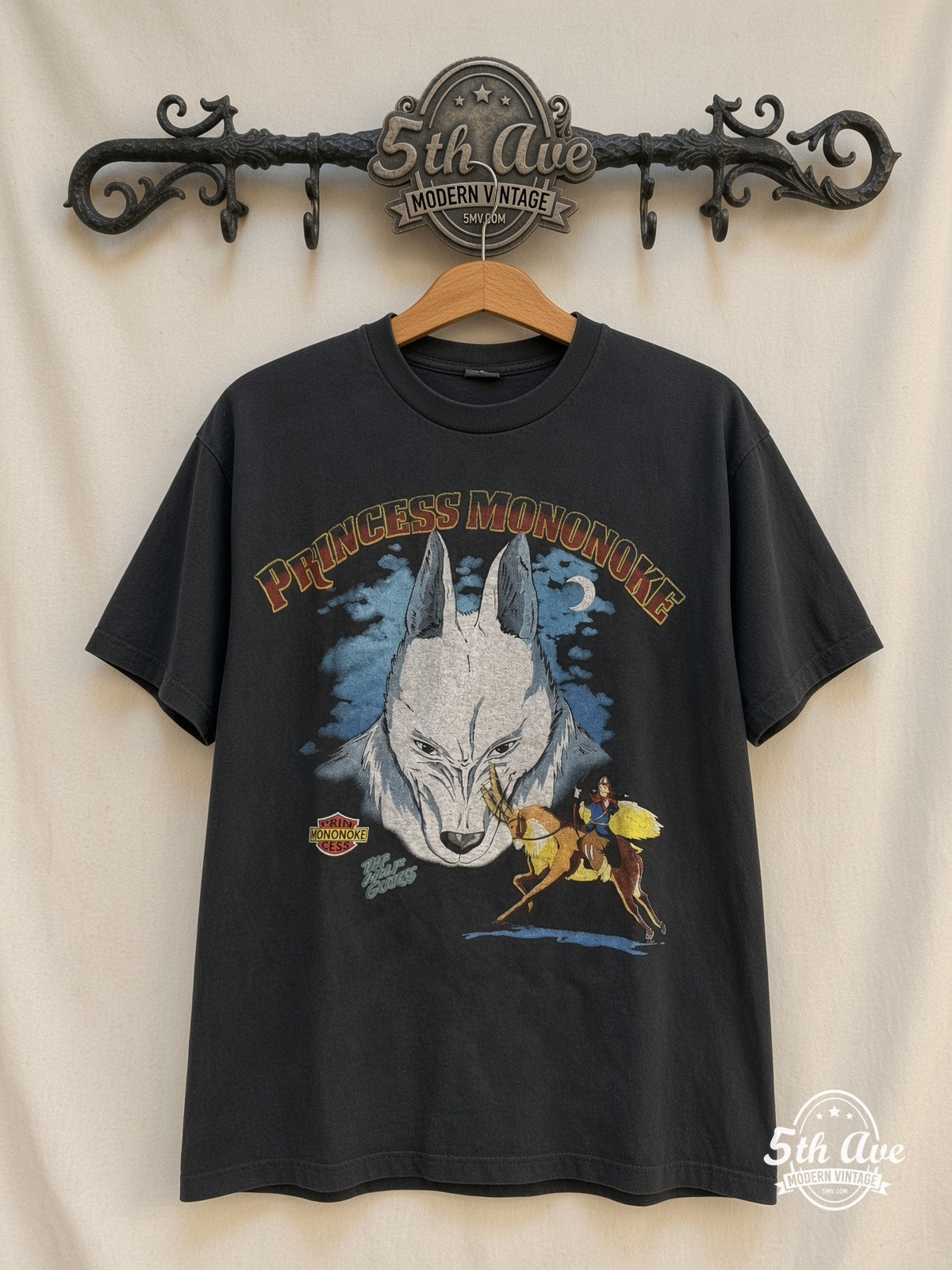 Princess Mononoke Wolf Gods Shishi Mask vintage anime t-shirt on rack