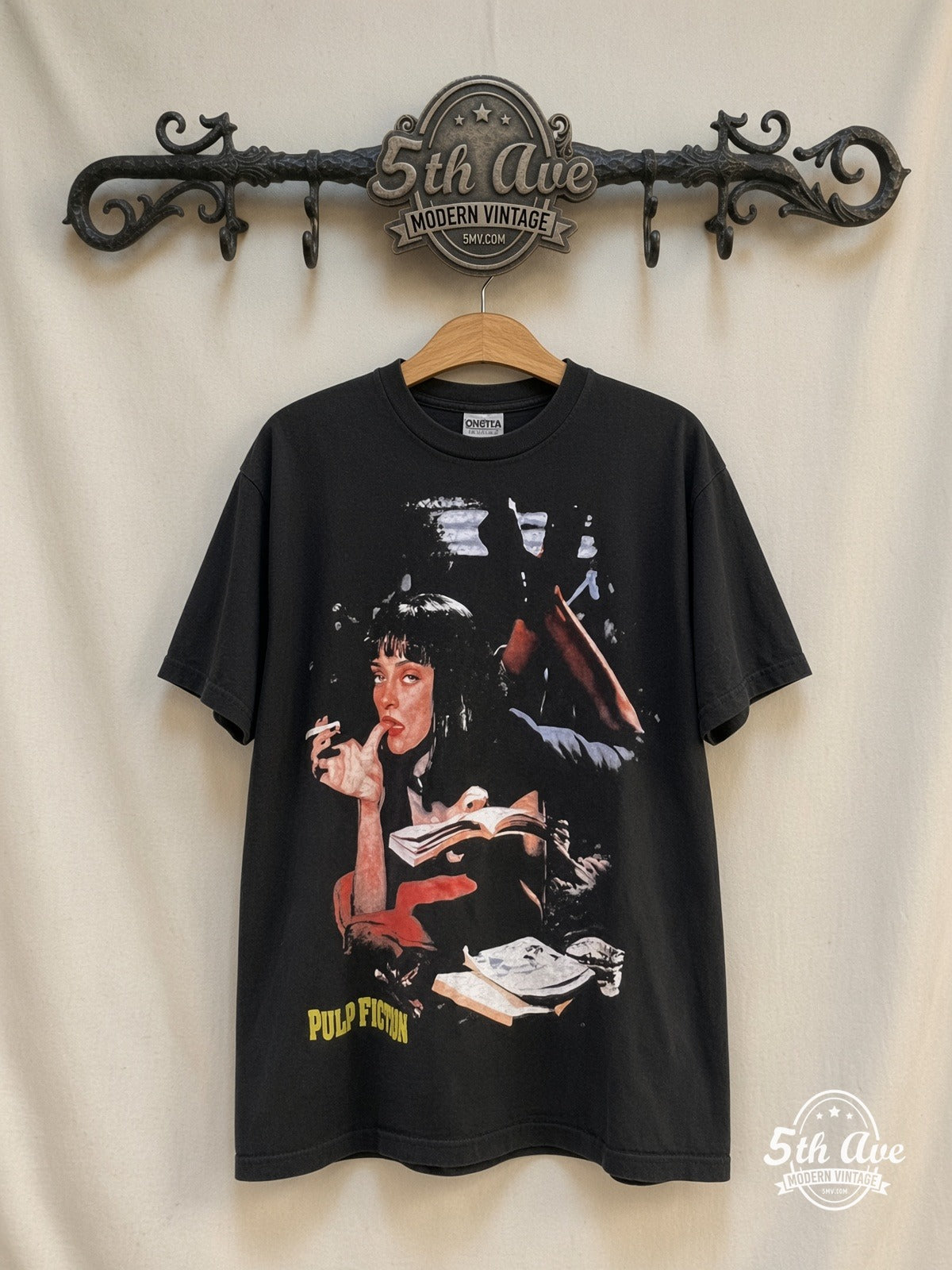 Pulp Fiction Mia Wallace Poster vintage movie t-shirt on rack