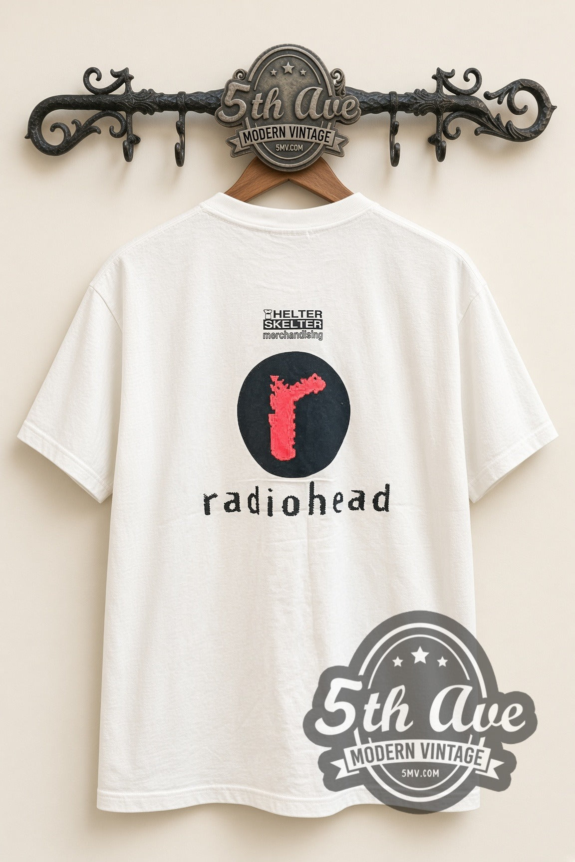 Radiohead Pablo Honey Baby Sunflower Bloom vintage band t-shirt in white, back view on the 5MV rack