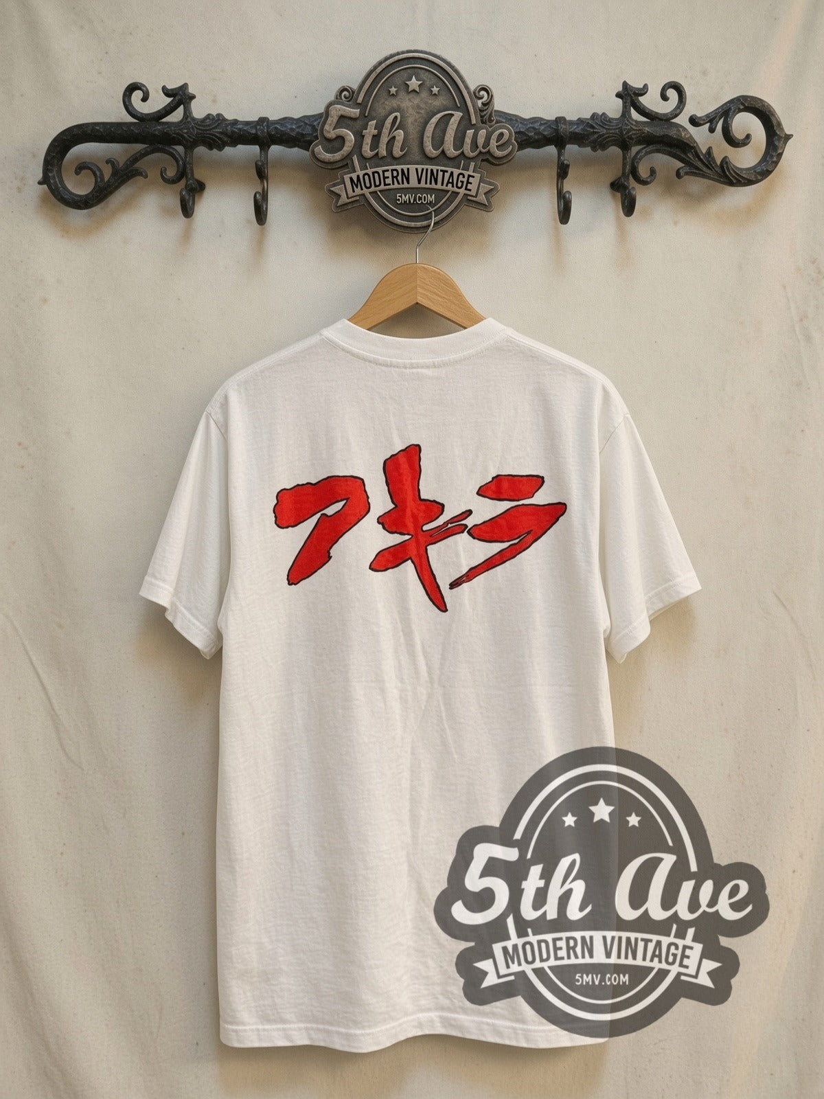 Akira Tetsuo Shima vintage graphic t-shirt, back view on a display rack