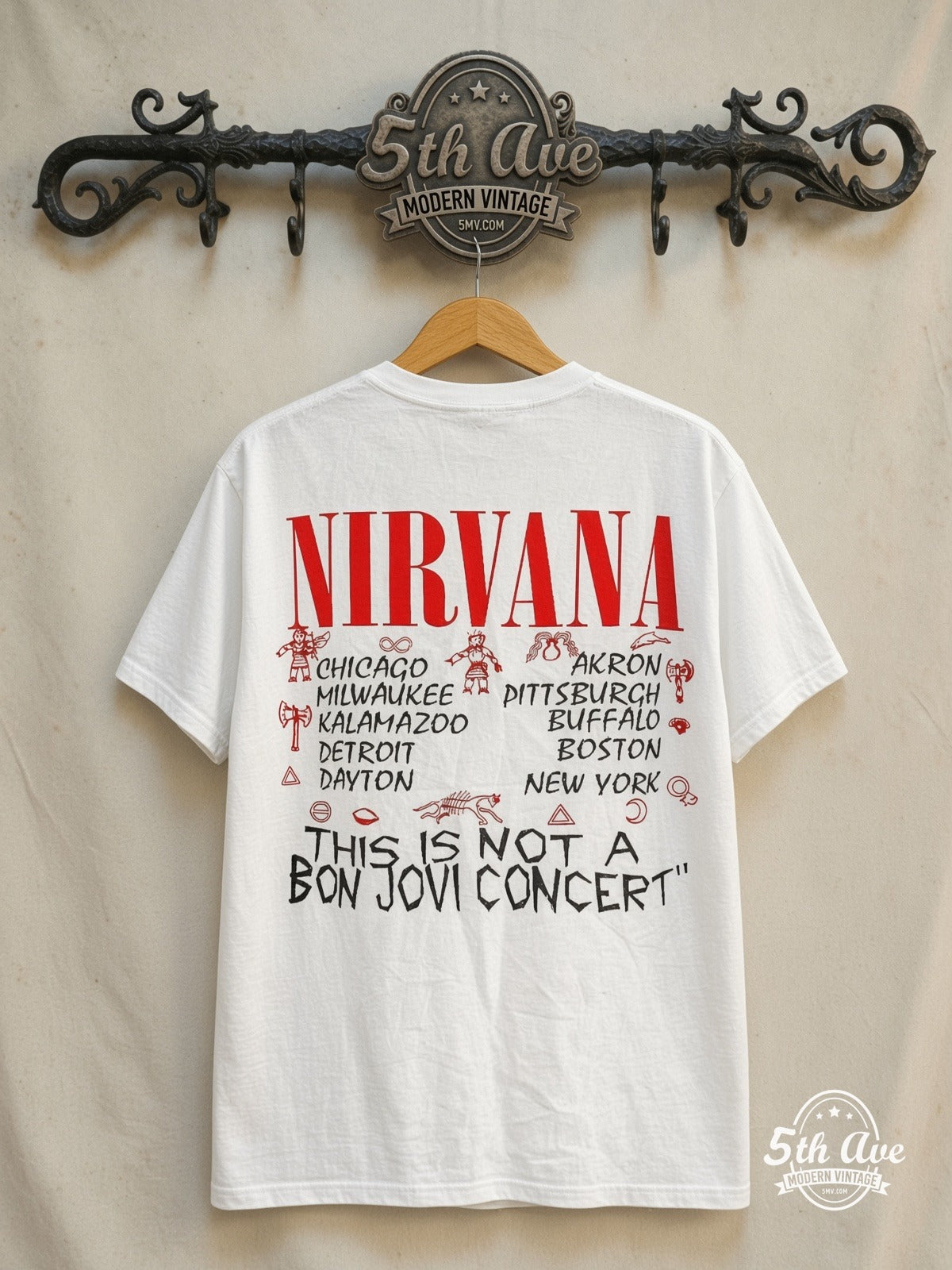 Nirvana – In Utero Tour 93-94 – Vintage Band T-Shirt — back on locked cream ornate 5th Ave rack