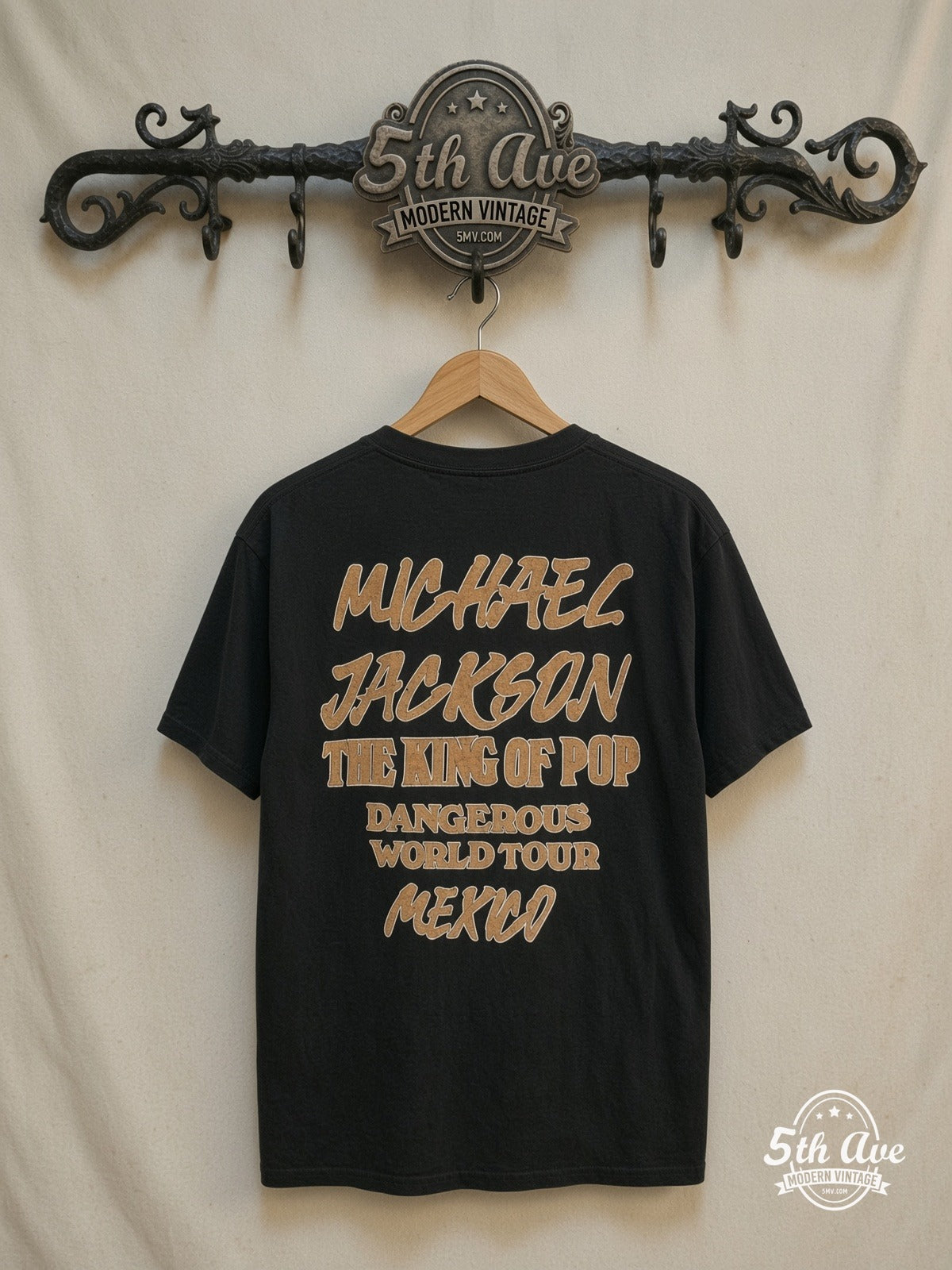 Michael Jackson – Dangerous World Tour Mexico Sunglasses – Vintage Band T-Shirt — back on locked cream ornate 5th Ave rack