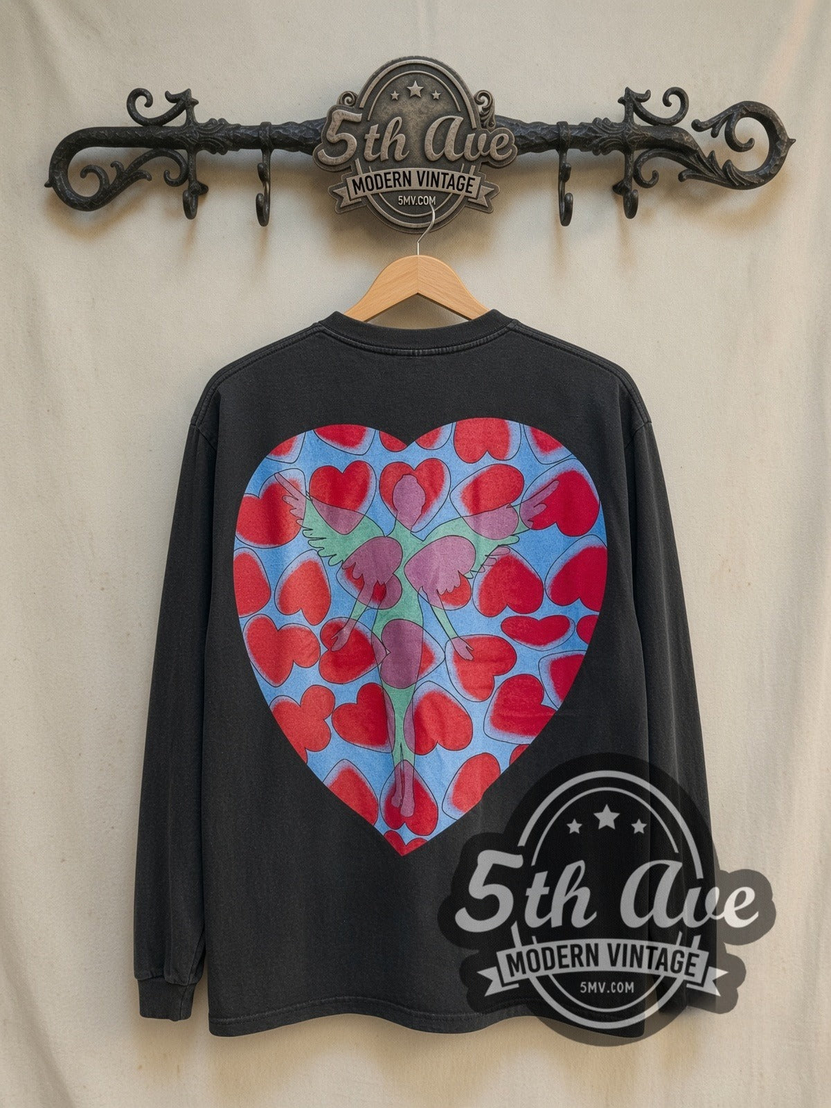 Nirvana Heart-Shaped Box In Utero Angel Long Sleeve vintage band t-shirt in black, back view on the 5MV rack