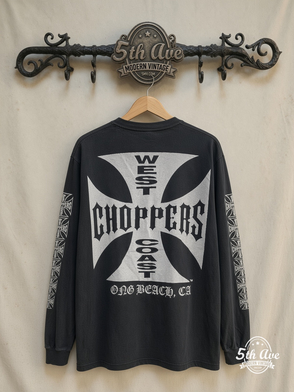 West Coast Choppers – Long Beach California – Vintage Graphic Tee — back on locked cream ornate 5th Ave rack