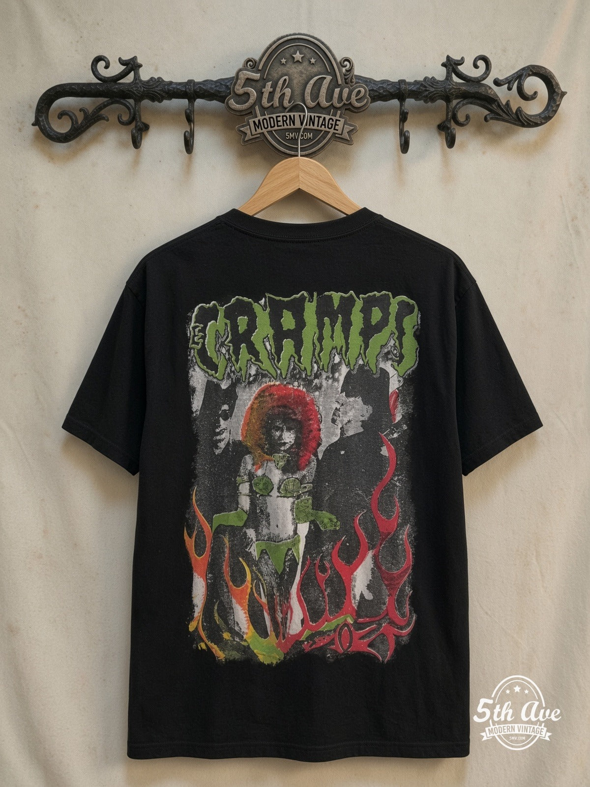 The Cramps – Rock Tribute – Vintage Band T-Shirt — back on locked cream ornate 5th Ave rack