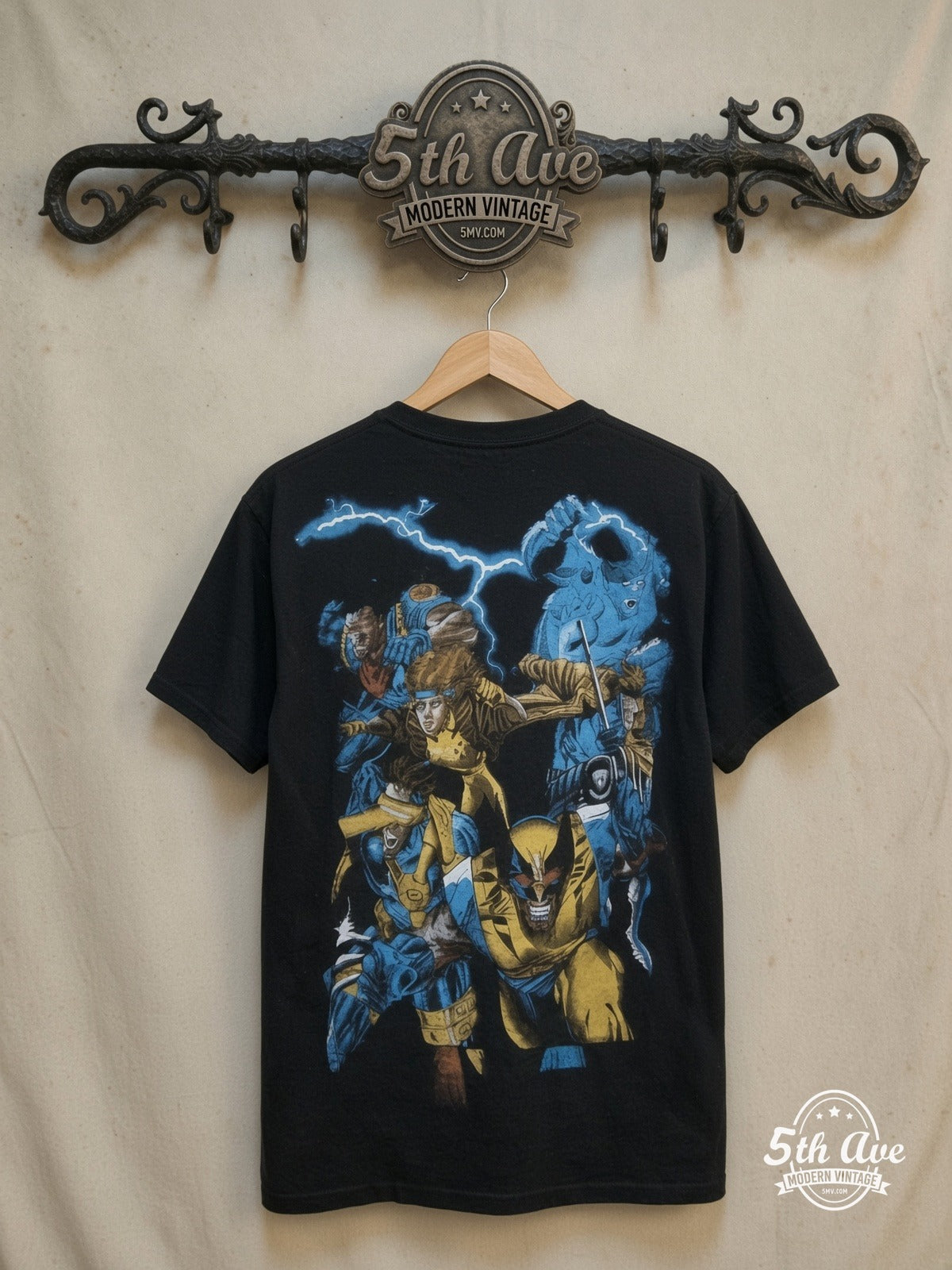 X-Men all over Print T-Shirt — back on locked cream ornate 5th Ave rack