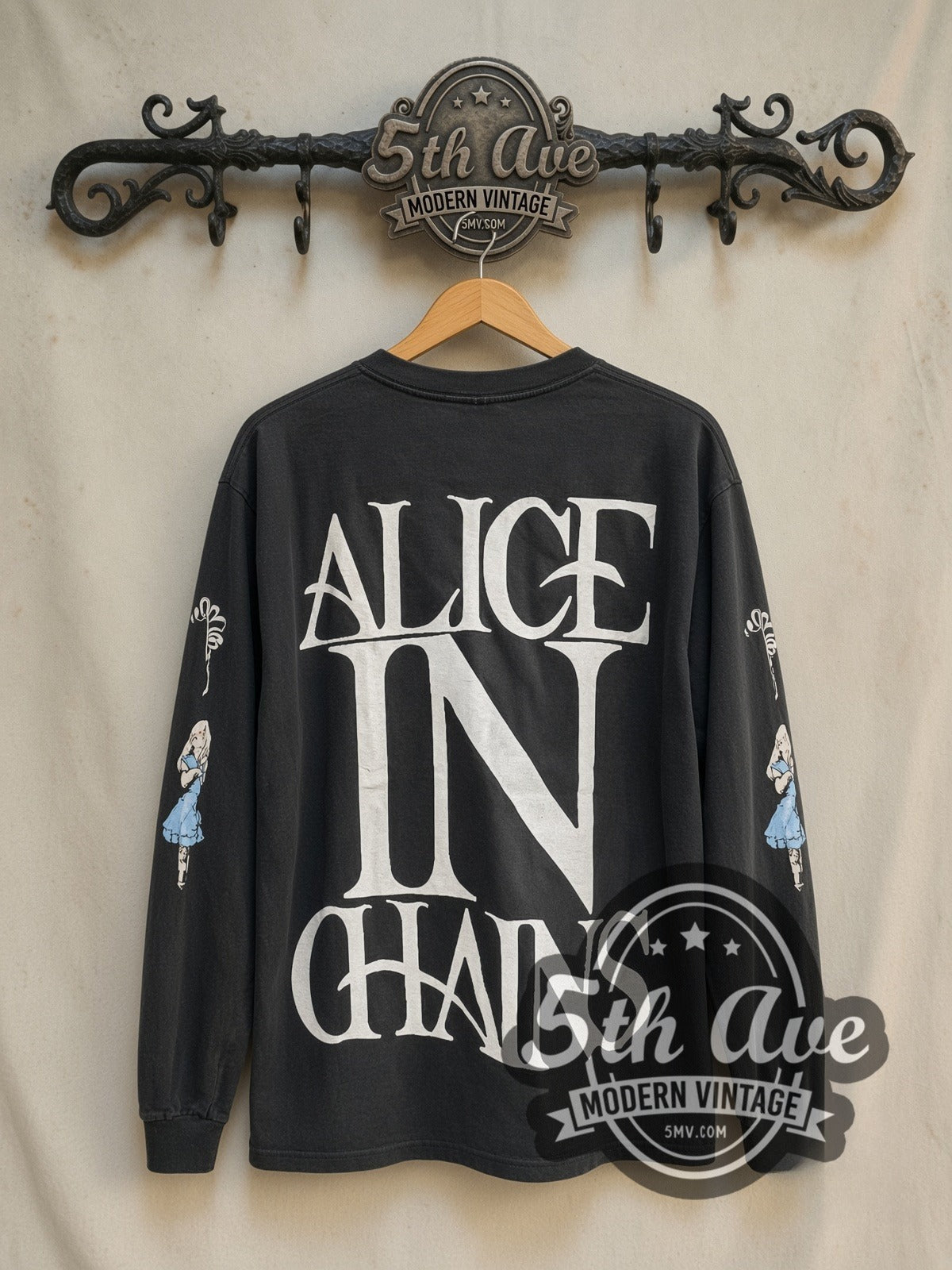 Alice in Chains In Wonderland vintage band long sleeve t-shirt, back view on a display rack