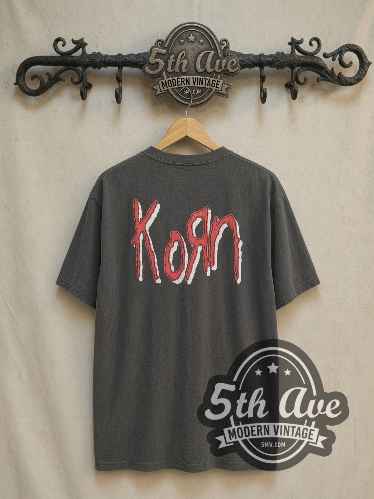 Korn The Serenity of Suffering vintage band t-shirt, back view on a display rack