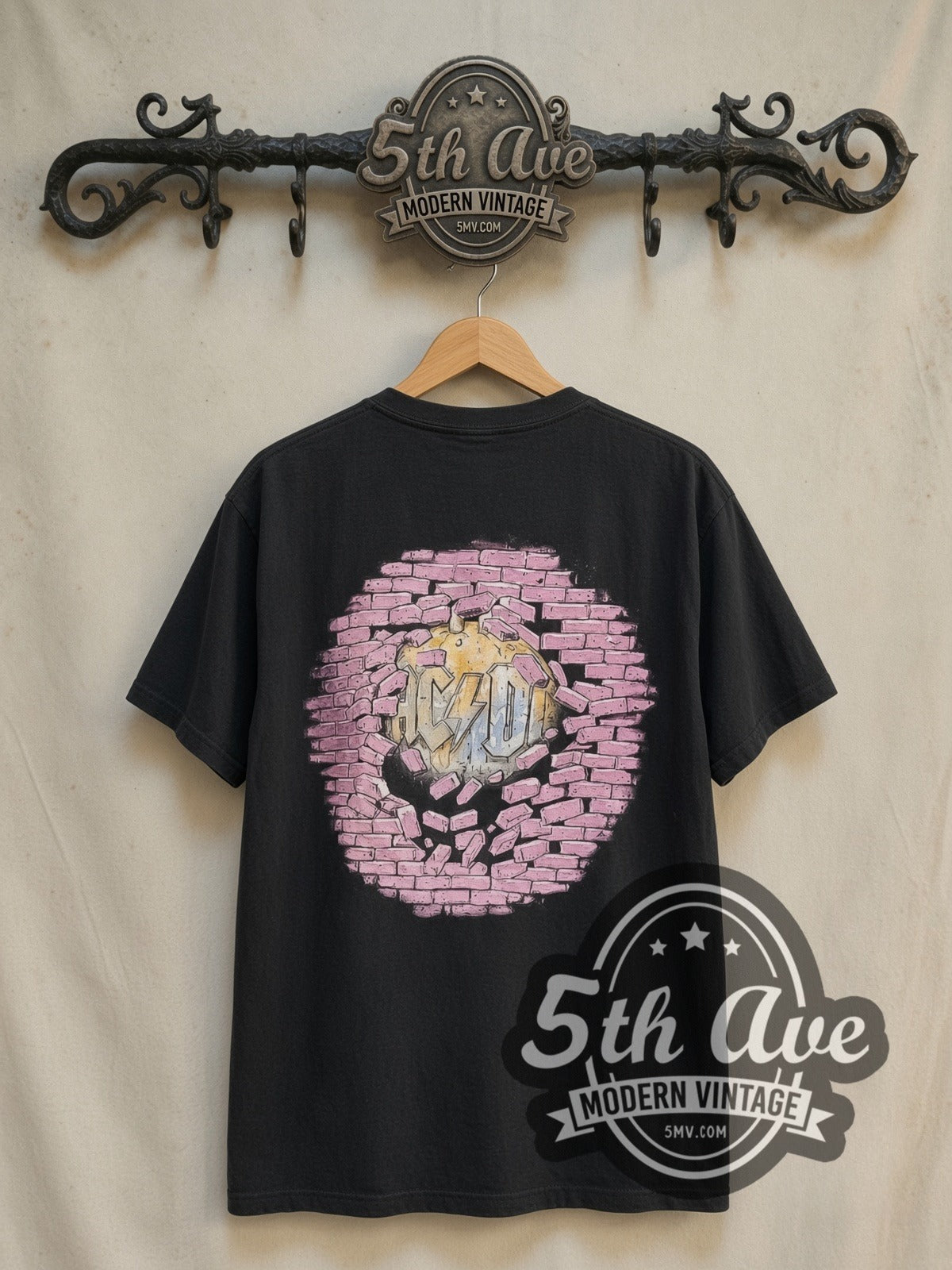 AC/DC Ballbreaker vintage band t-shirt in black, back view on a display rack
