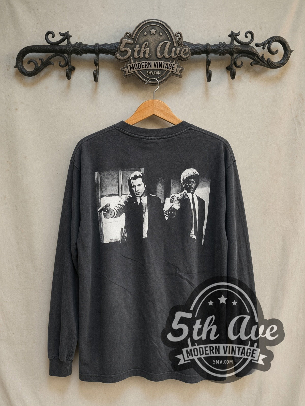 Pulp Fiction vintage movie long sleeve t-shirt, back view on the 5MV rack