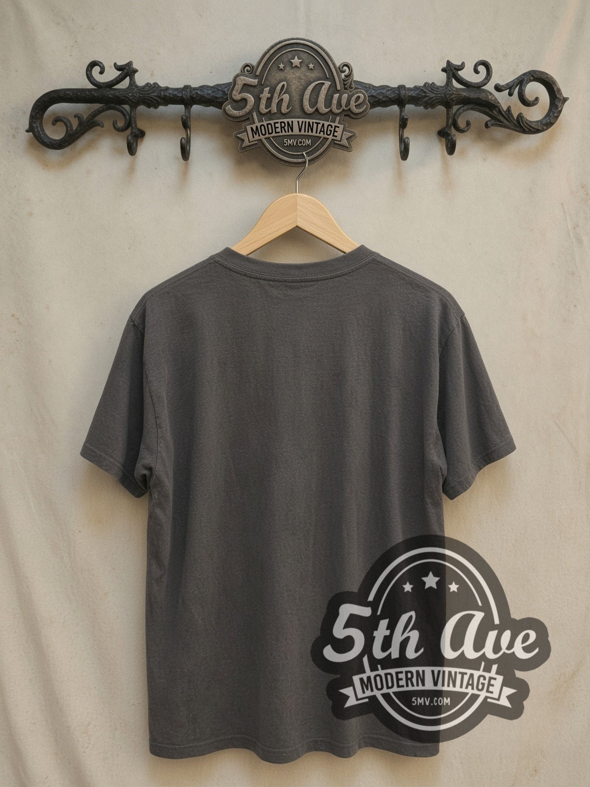 Red Hot Chili Peppers Distressed Red Text Live Stage Shot vintage band t-shirt, back view on a display rack