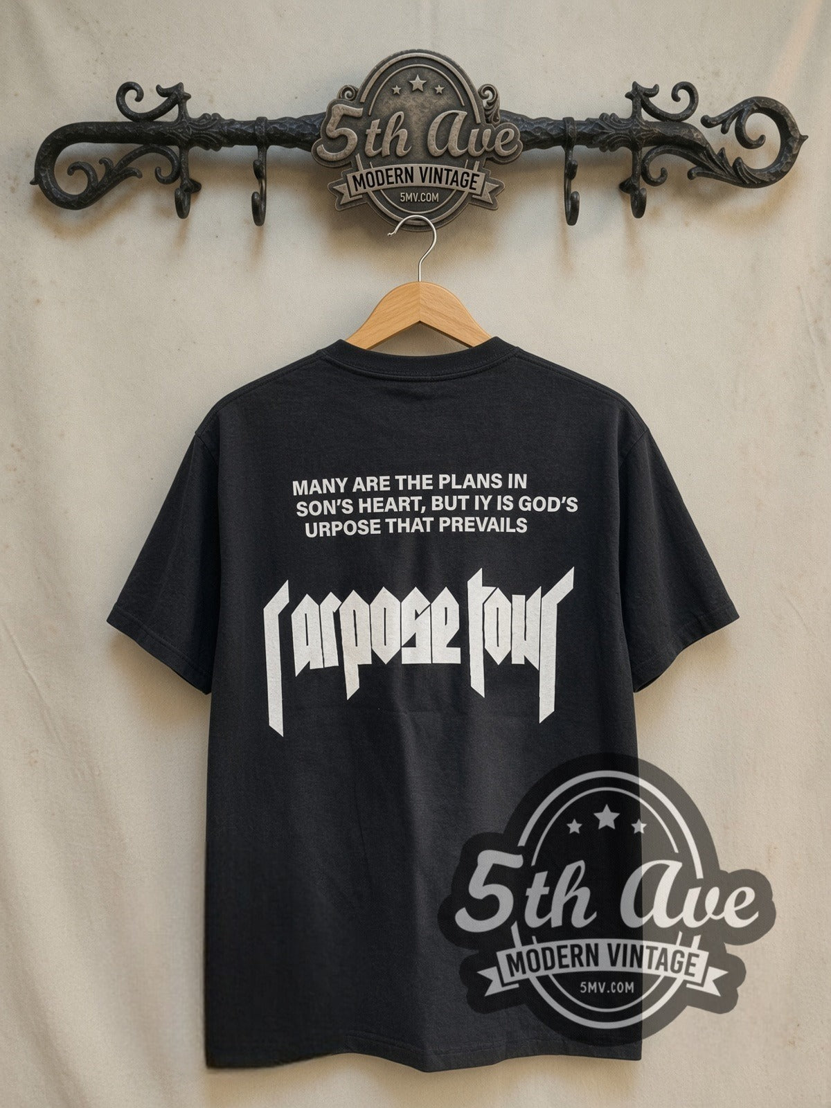 Justin Bieber Purpose World Tour vintage band t-shirt in black, back view on the 5MV rack