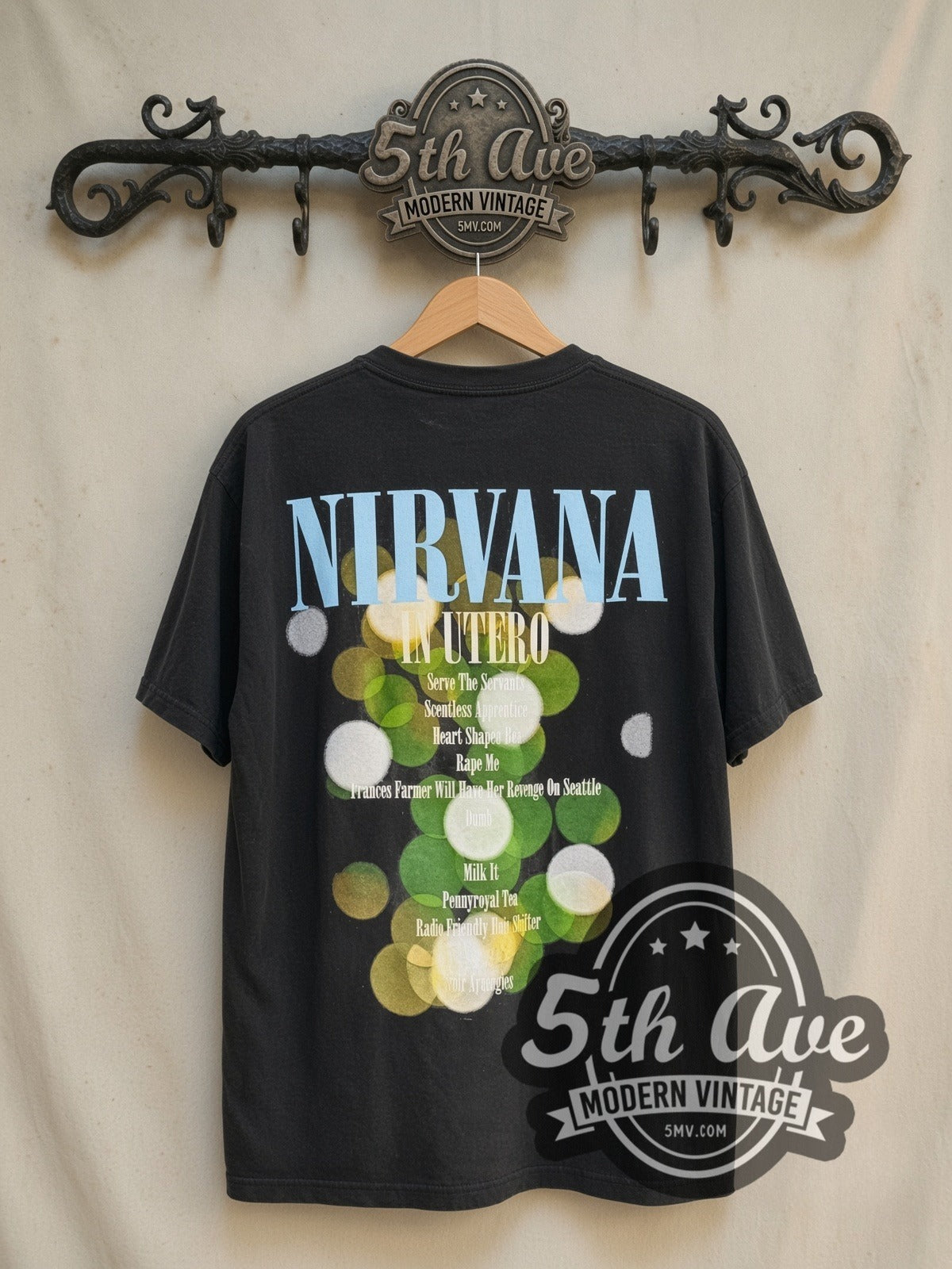 Nirvana In Utero Angel Aura vintage band t-shirt in black, back view on the 5MV rack
