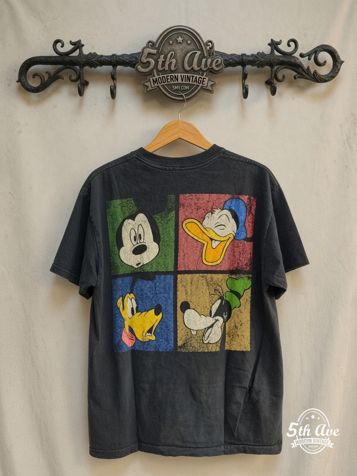 Mickey Mouse – Mickey Mouse and Friends – New Vintage Graphic Tee — back on locked cream ornate 5th Ave rack