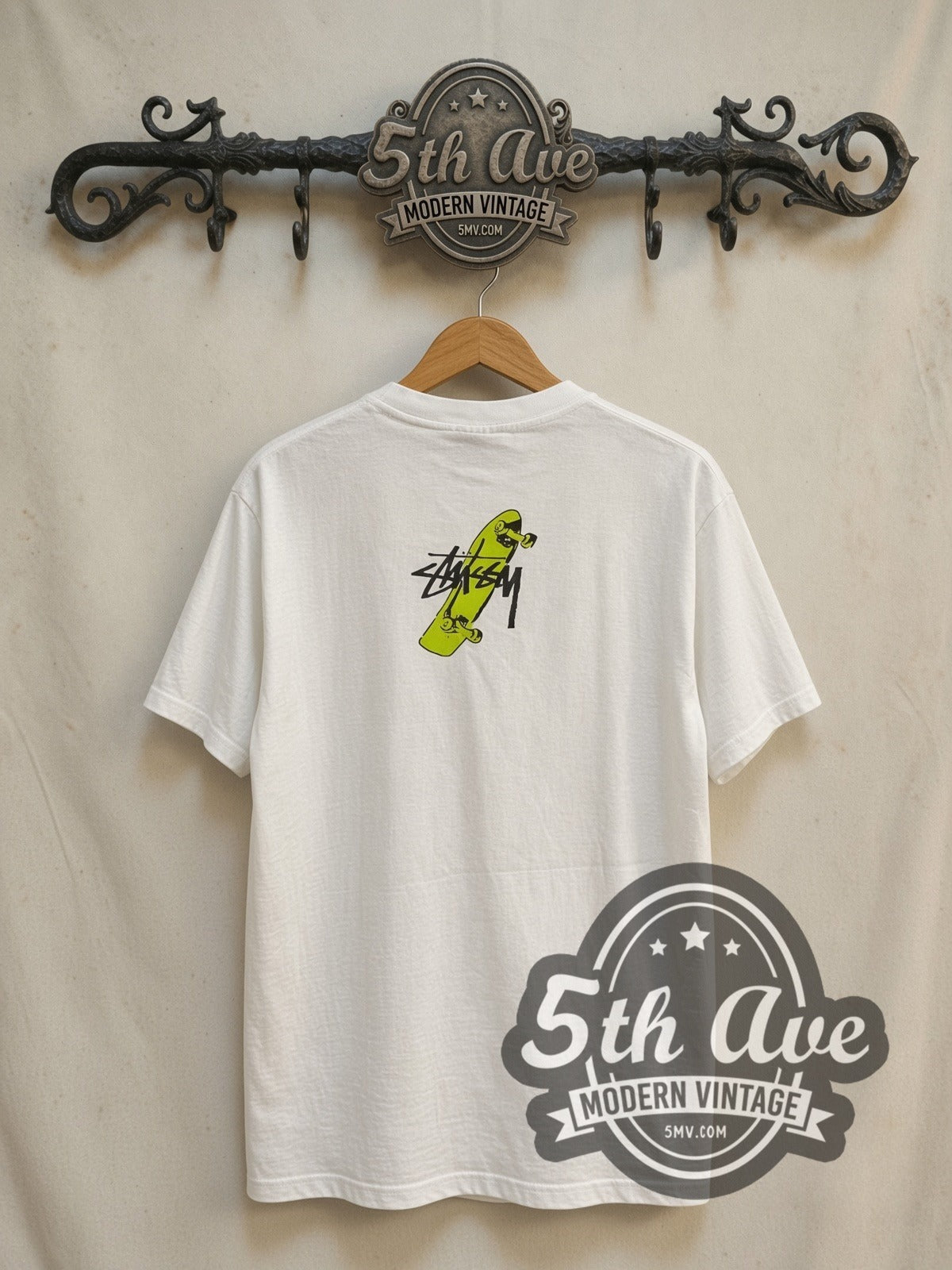 Stussy Toyoda Tokyo Homeboy vintage graphic tee in white, back view on the 5MV rack
