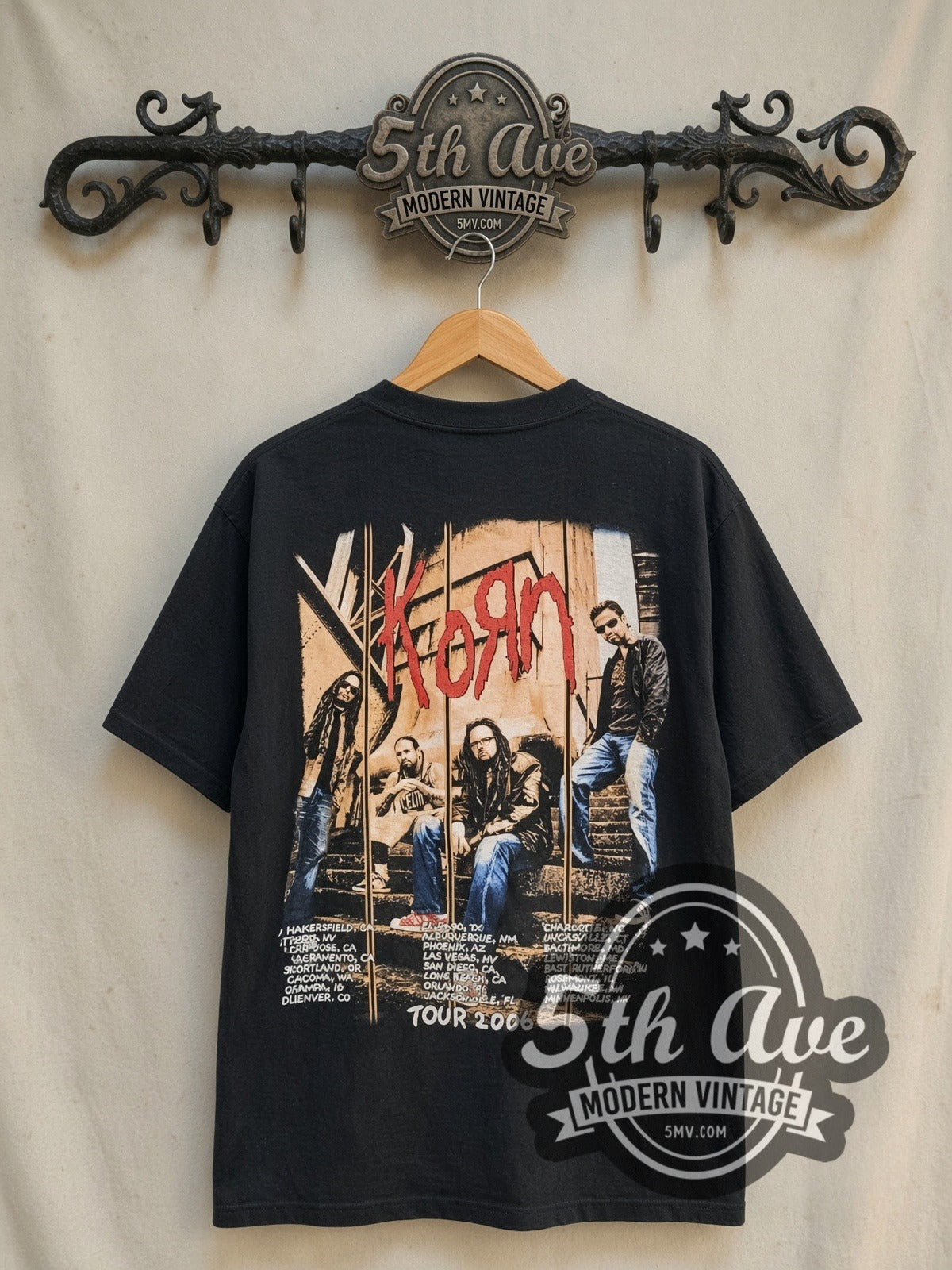 Korn See You on the Other Side Tour' 2006 vintage band t-shirt in black, back view on a display rack