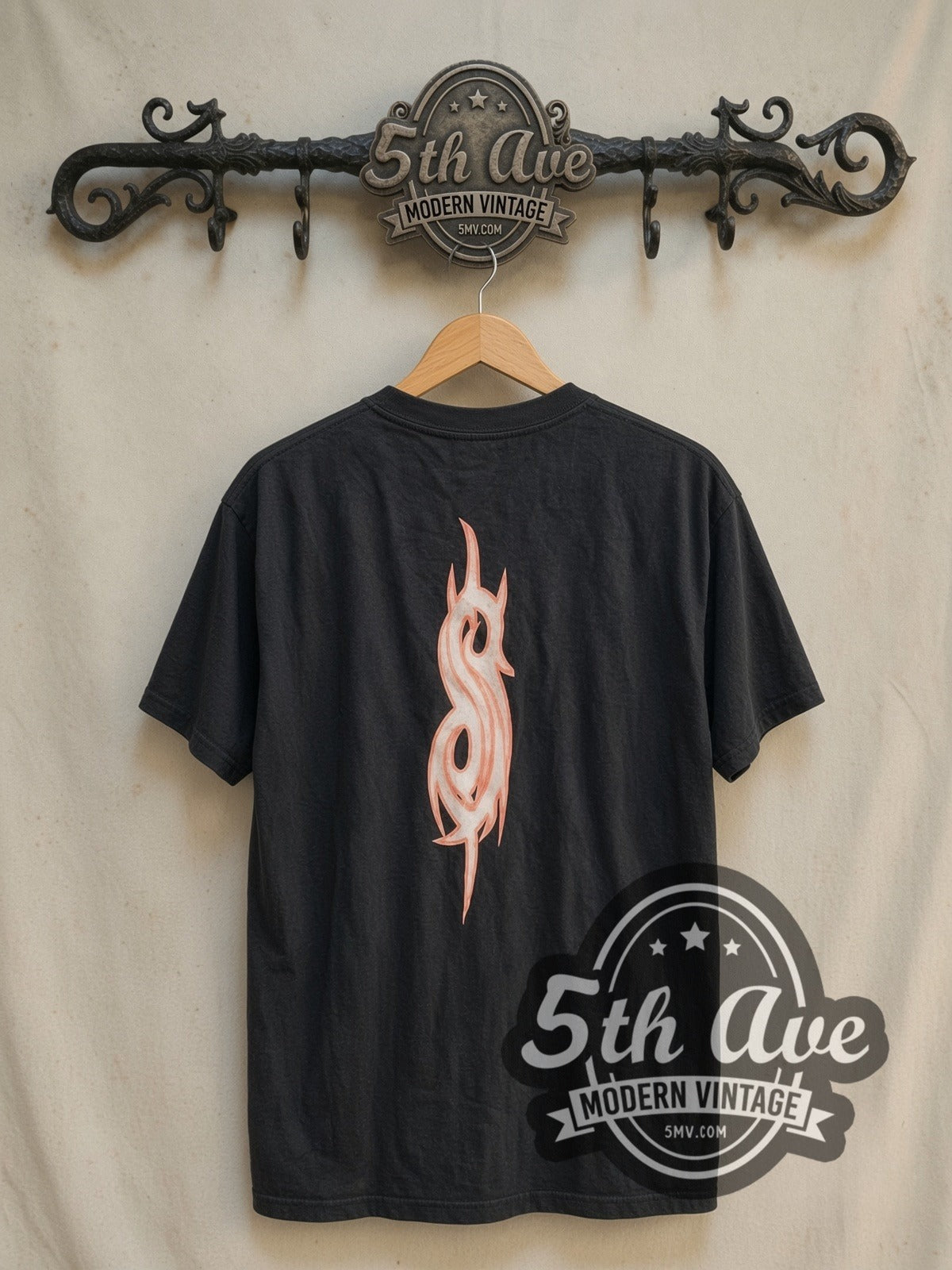 Slipknot Fear Of God vintage band t-shirt in black, back view on a display rack