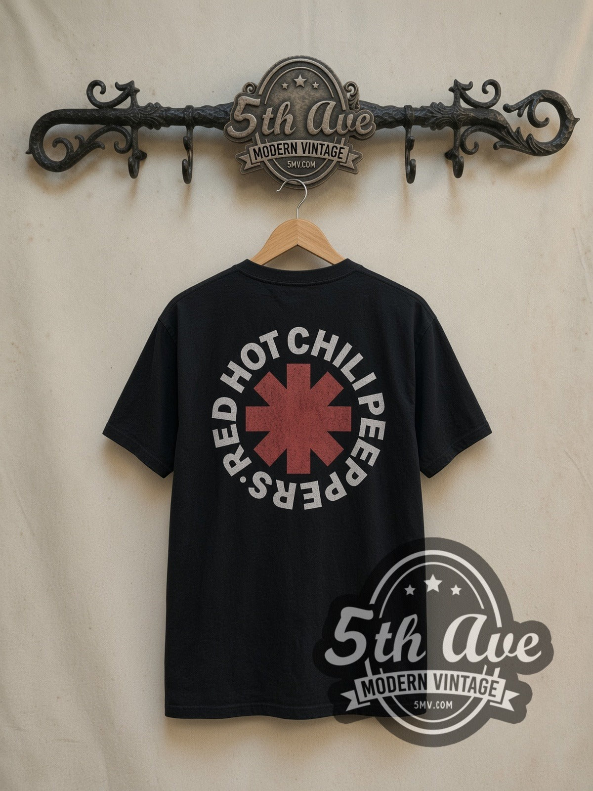 Red Hot Chili Peppers 1990 European Tour Great Expectorations vintage band t-shirt, back view on a display rack