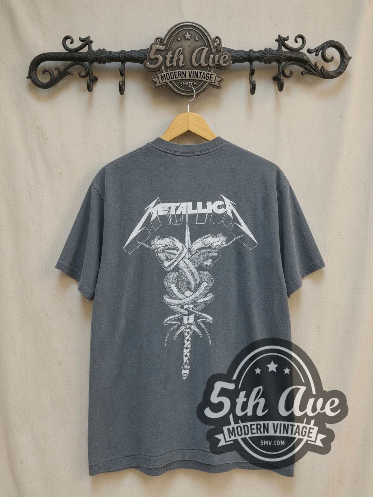 Metallica Sad But True Twin Skulls Glass vintage band t-shirt, back view on the 5MV rack