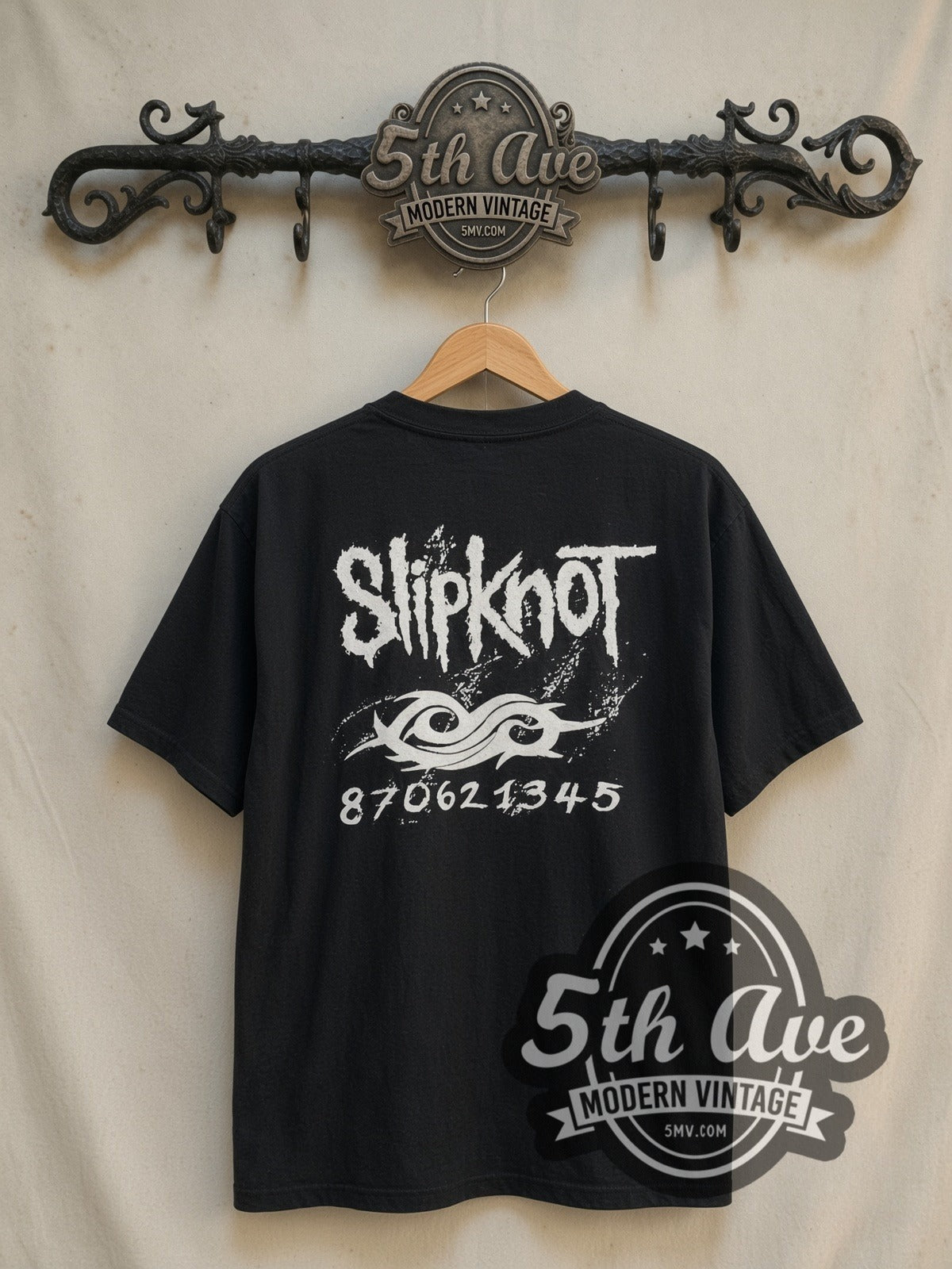 Slipknot 870621345 vintage band t-shirt in black, back view on the 5MV rack