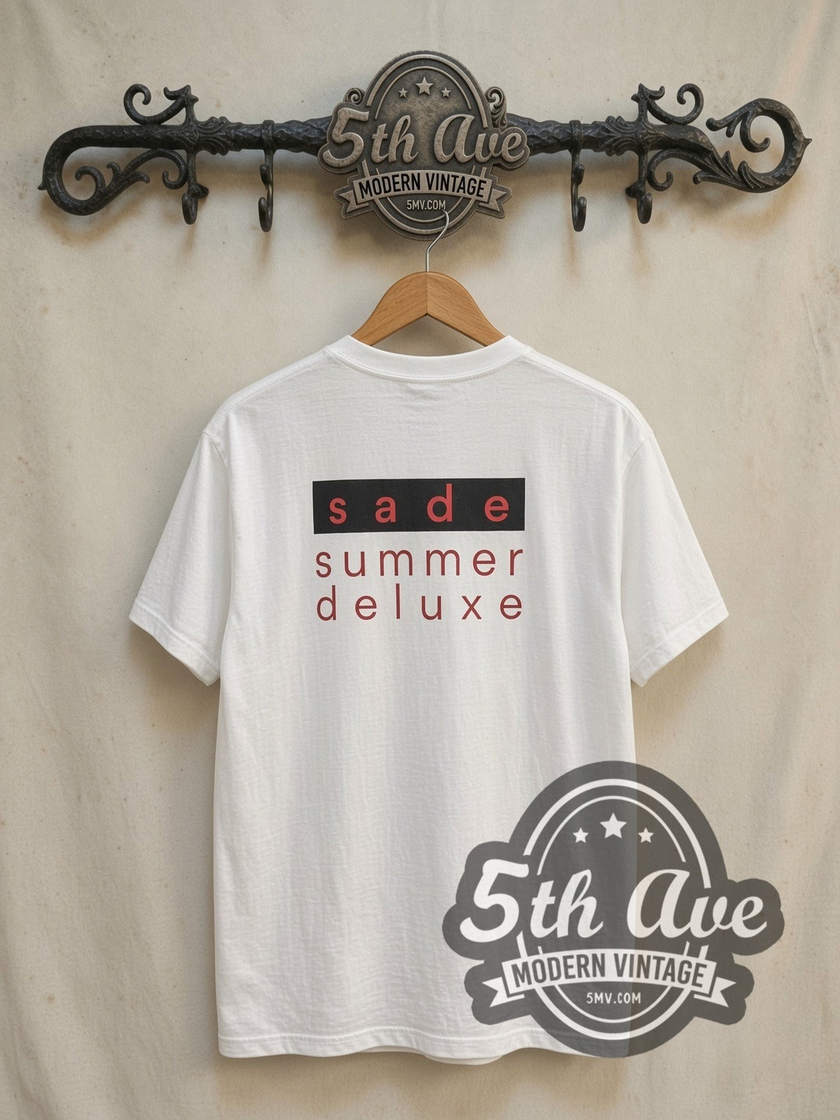 Sade Summer Deluxe Life Promise Pride Love vintage band t-shirt in white, back view on the 5MV rack