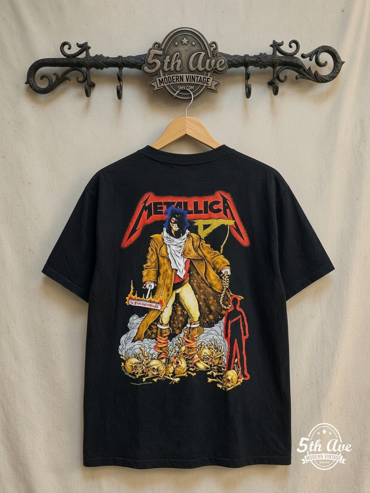 Metallica – The Unforgiven – Vintage Band T-Shirt — back on locked cream ornate 5th Ave rack