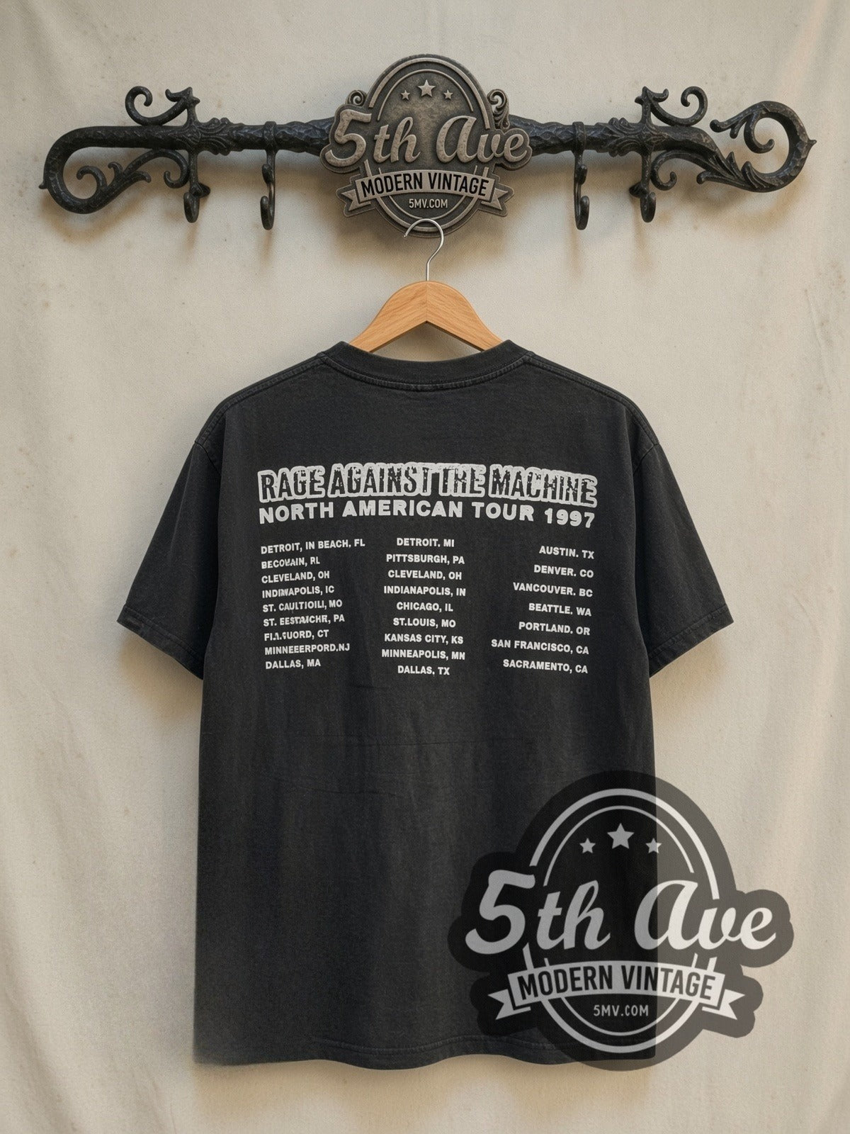 Rage Against the Machine We Support Our Troops' North American vintage band t-shirt in black, back view on the 5MV rack