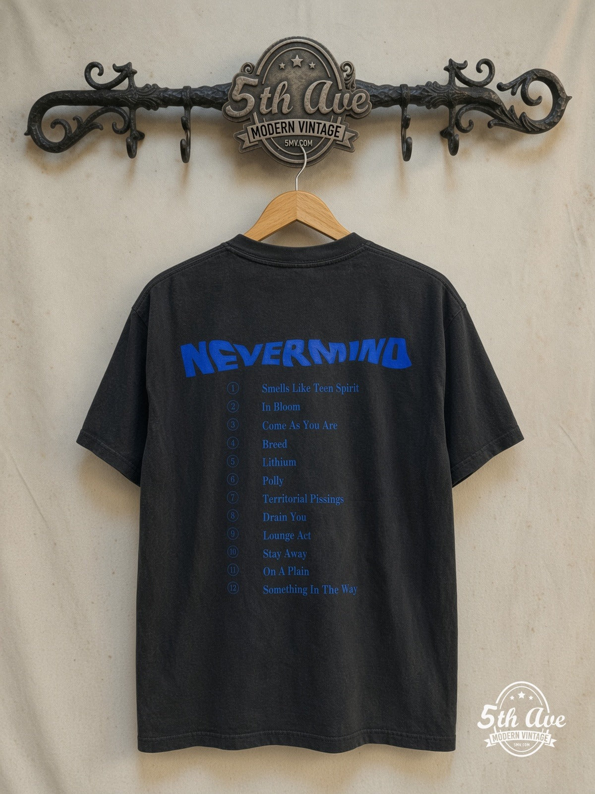 Nirvana – Nevermind Baby Underwater – Vintage Band T-Shirt — back on locked cream ornate 5th Ave rack