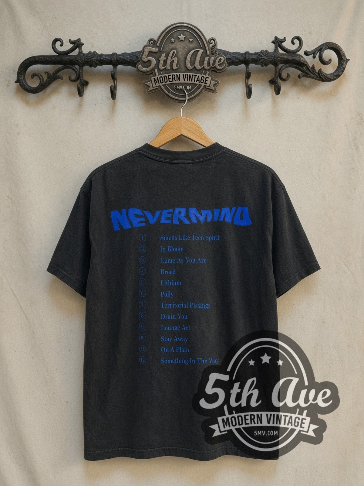 Nirvana Nevermind Baby Underwater vintage band t-shirt in black, back view on the 5MV rack