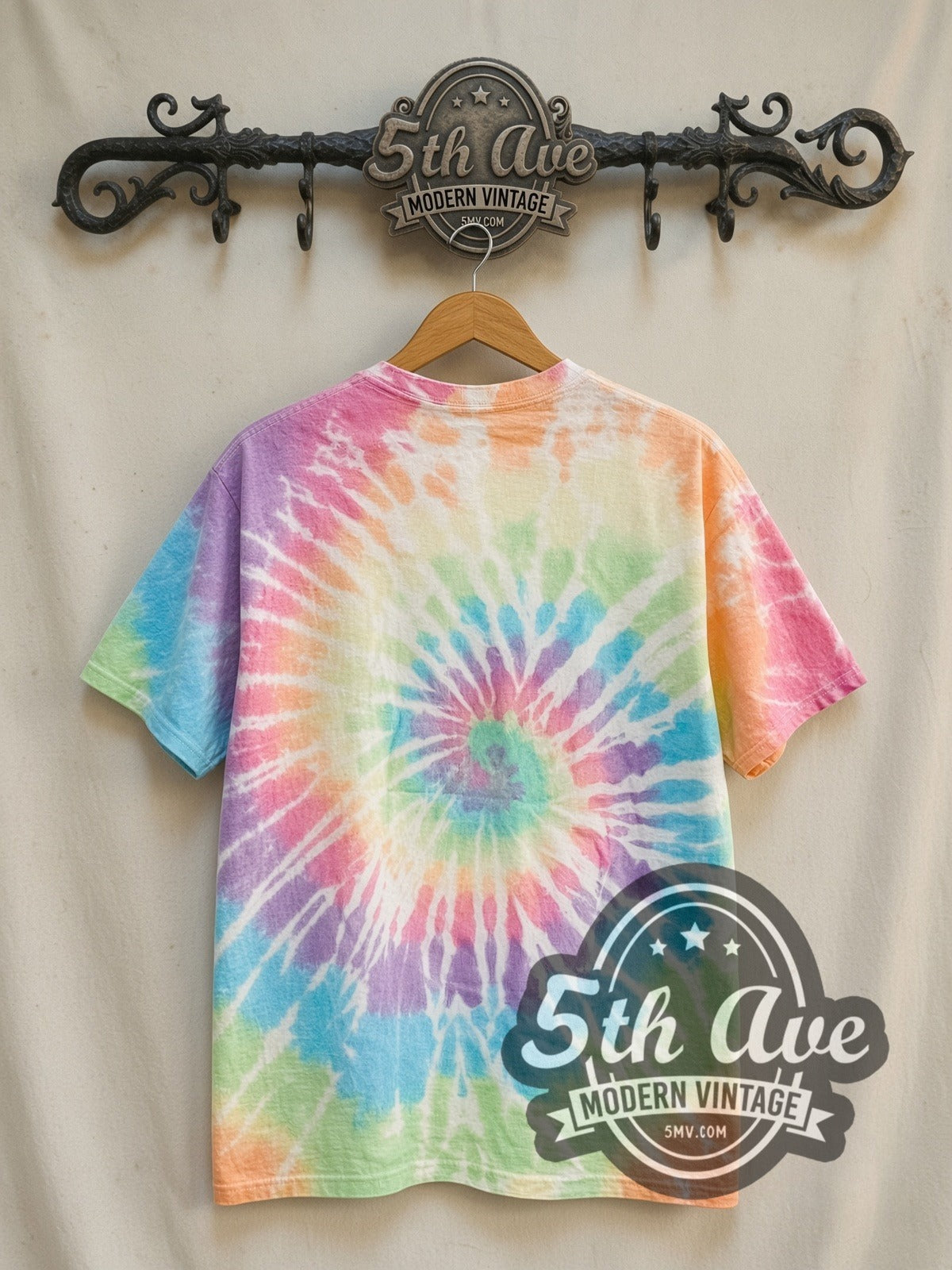 Grateful Dead Spiral Bear Tie Dye vintage band t-shirt, back view on the 5MV rack