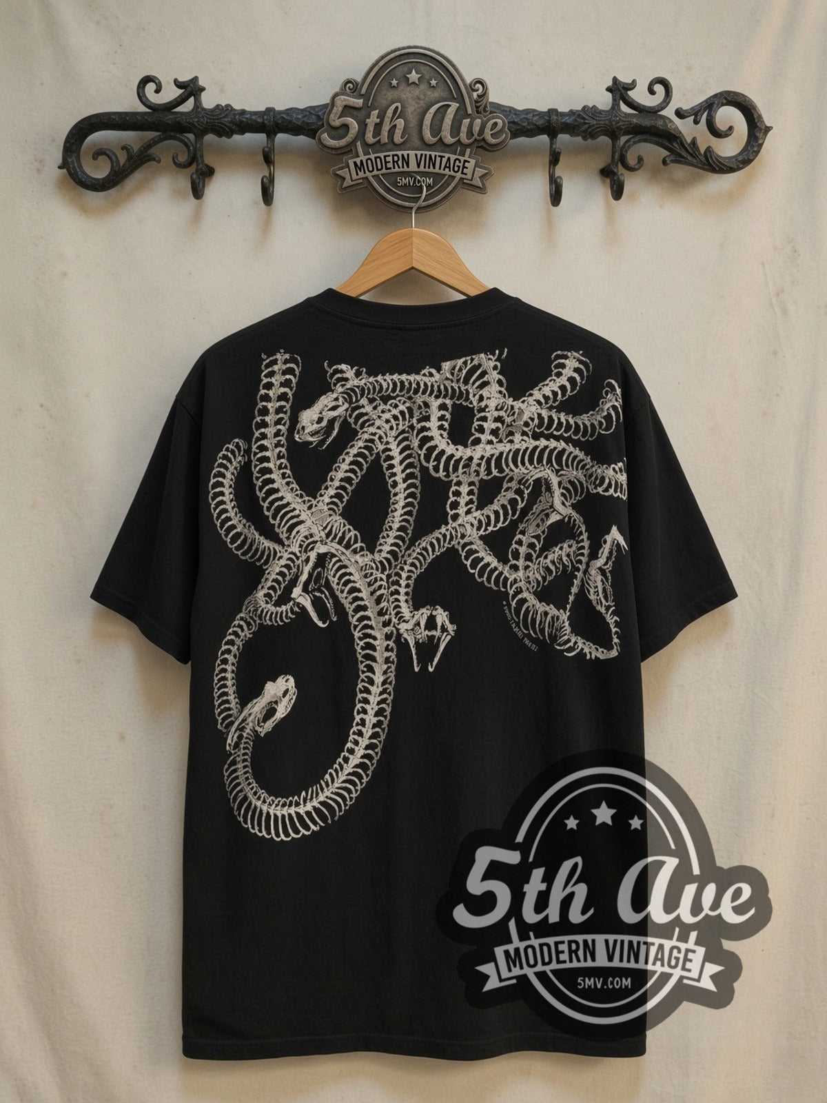 Medusa Skull all-over-print vintage graphic tee, back view on the 5MV rack