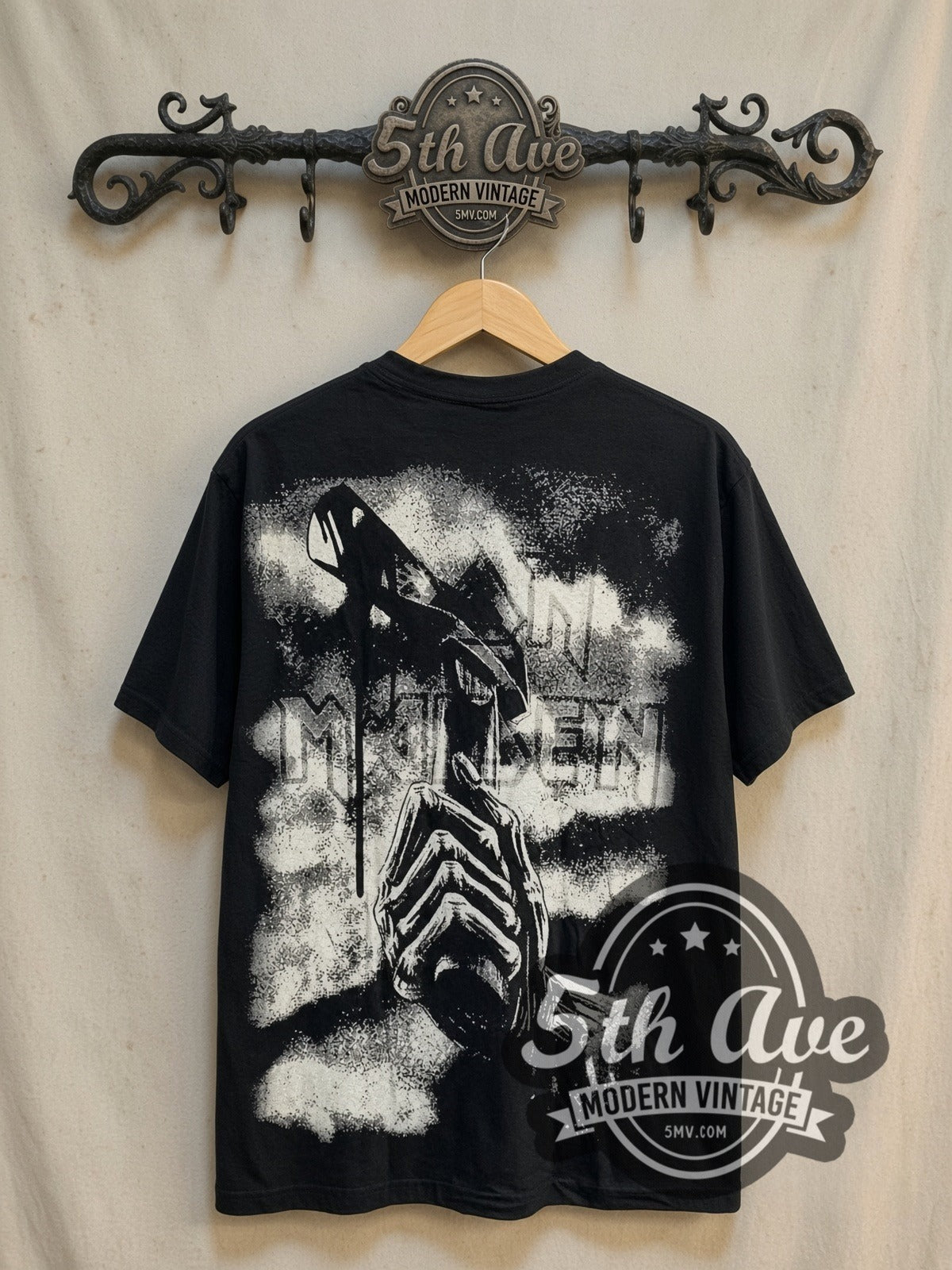 Iron Maiden Killers Monochrome Eddie Block vintage band t-shirt, back view on the 5MV rack