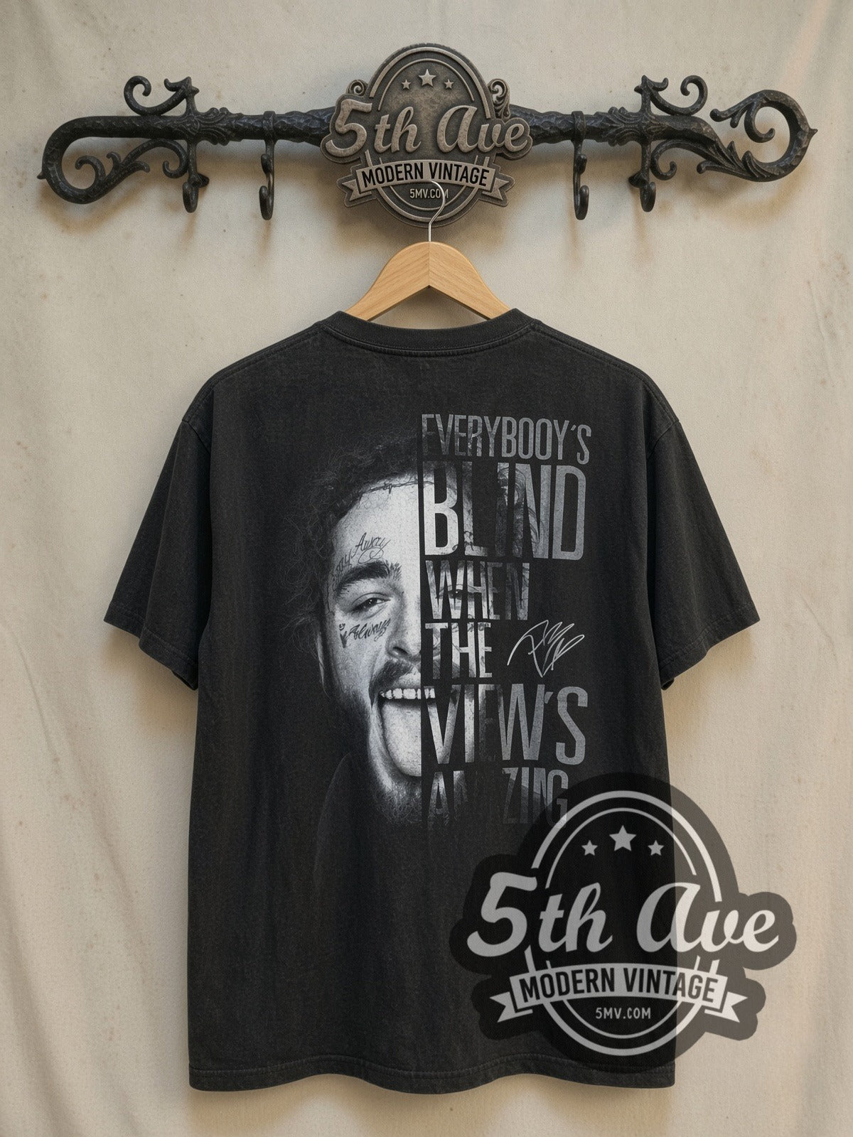 Post Malone Stay vintage rap tee, back view on the 5MV rack