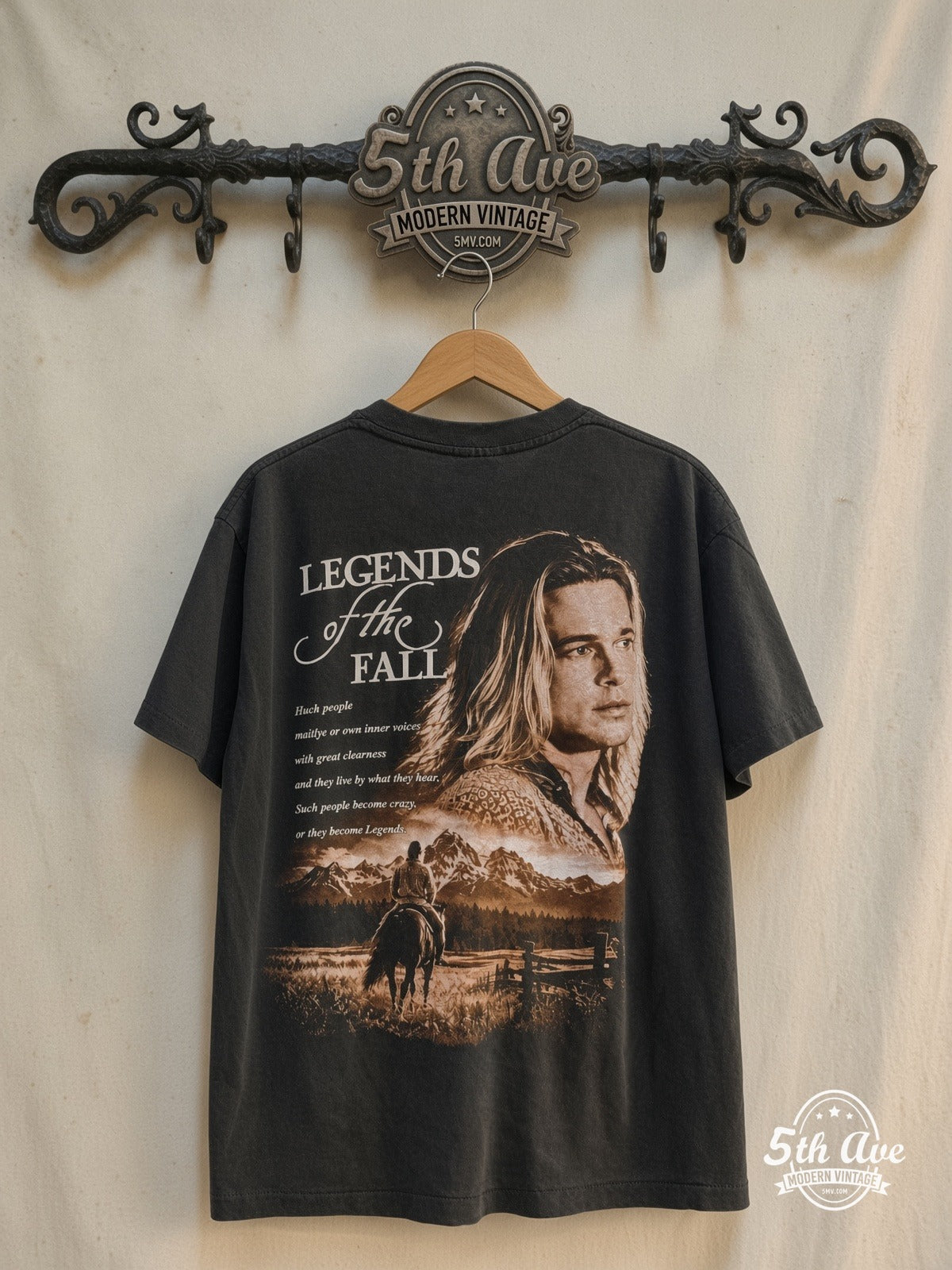 Legends of the Fall – Tristan – Vintage Movie T-Shirt — back on locked cream ornate 5th Ave rack