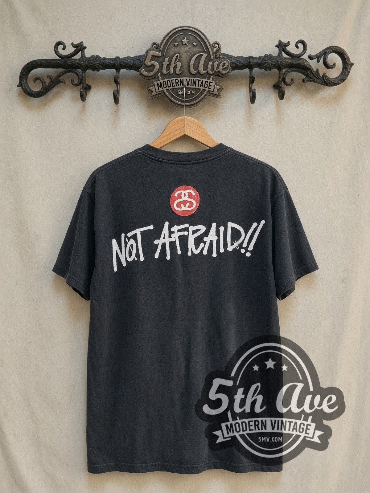 Eminem x Stüssy Recovery Japan Tour 2012 / Not Afraid vintage rap tee in black, back view on the 5MV rack
