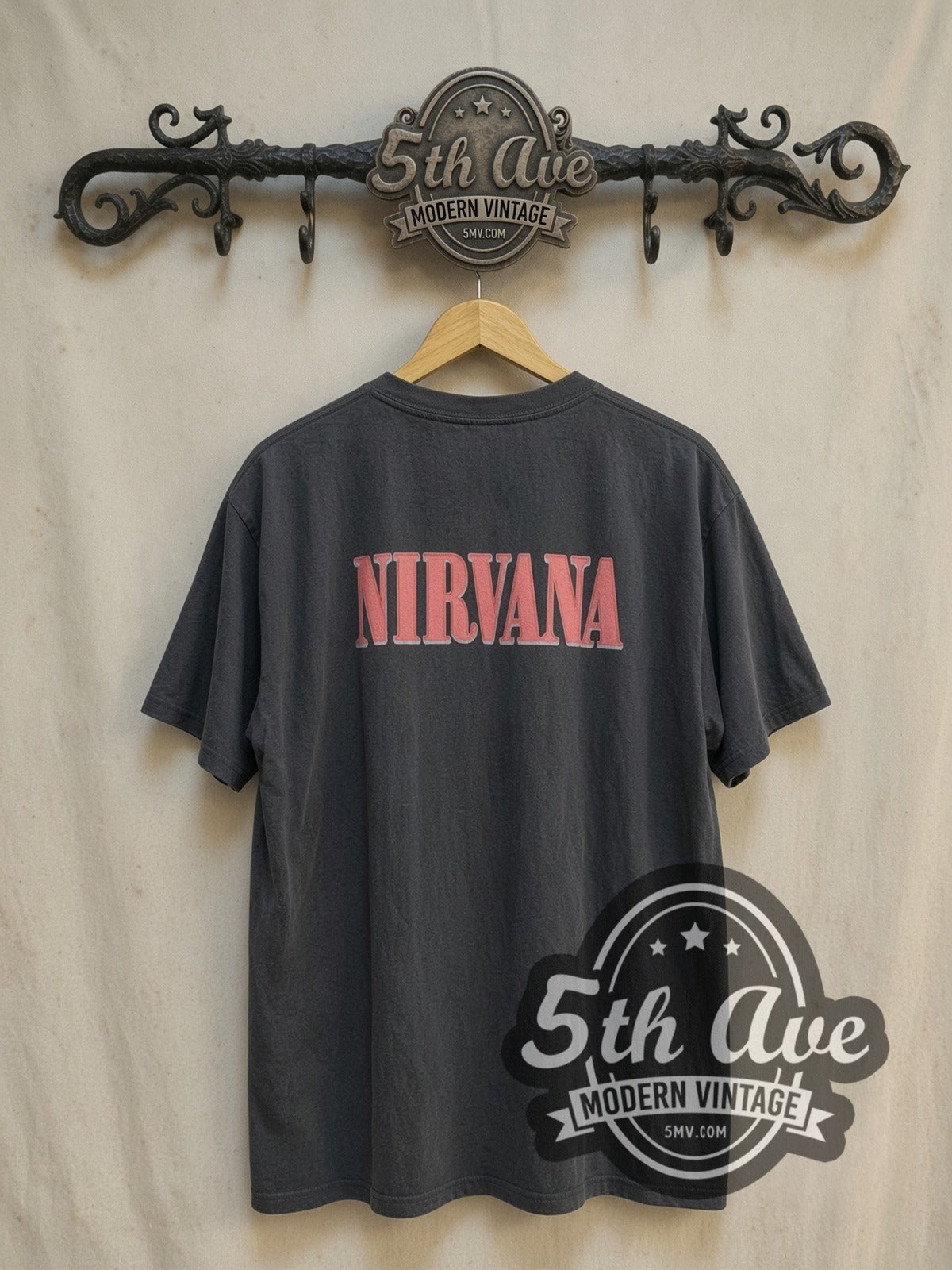 Nirvana In Utero Red Outline Angel Pink Wings vintage band t-shirt, back view on the 5MV rack