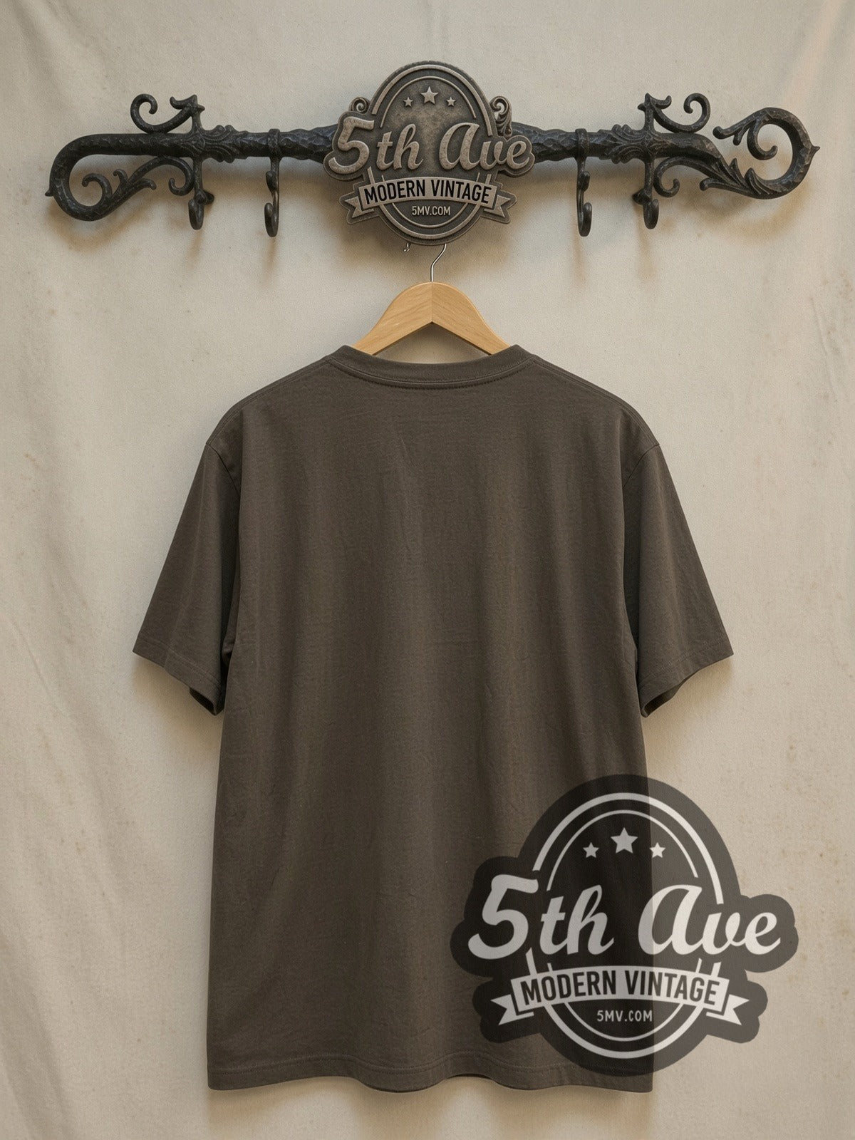 Neil Young Ragged Glory Crazy Horse Circle vintage band t-shirt, back view on a display rack
