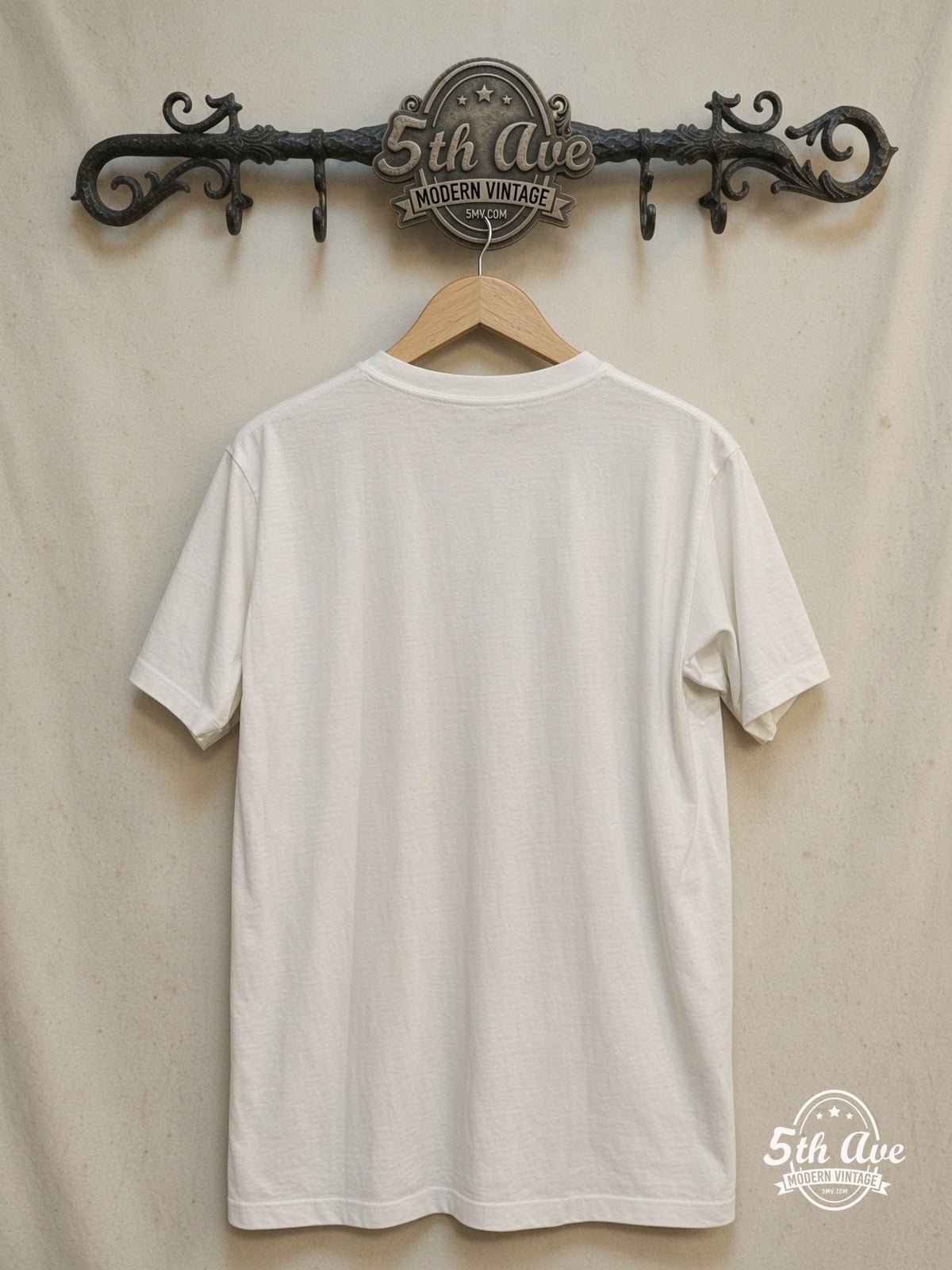 Radiohead – Tokyo Street Walking Photo White – Vintage Band T-Shirt — back on locked cream ornate 5th Ave rack
