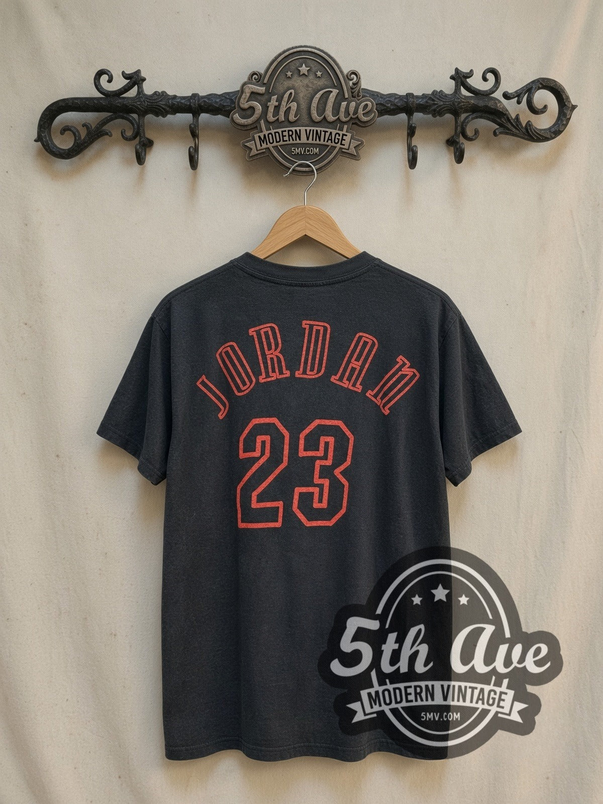 Michael Jordan NBA World vintage basketball tee, back view on a display rack